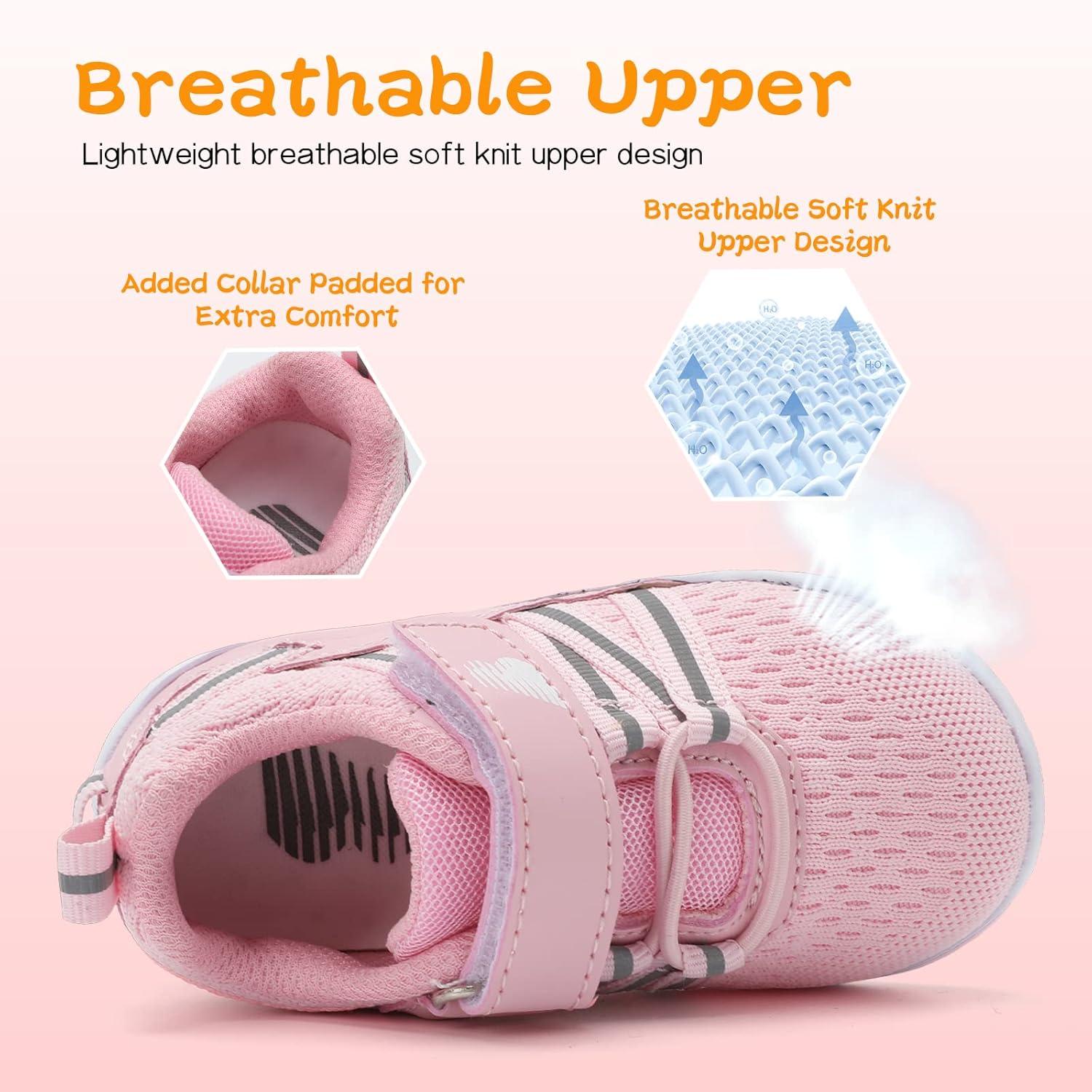 imageBARERUN Baby Sneakers Toddler Shoes Soft AntiSlip Sole Newborn First Walkers Infant Toddler Breathable Athletic Running ShoesA Pink