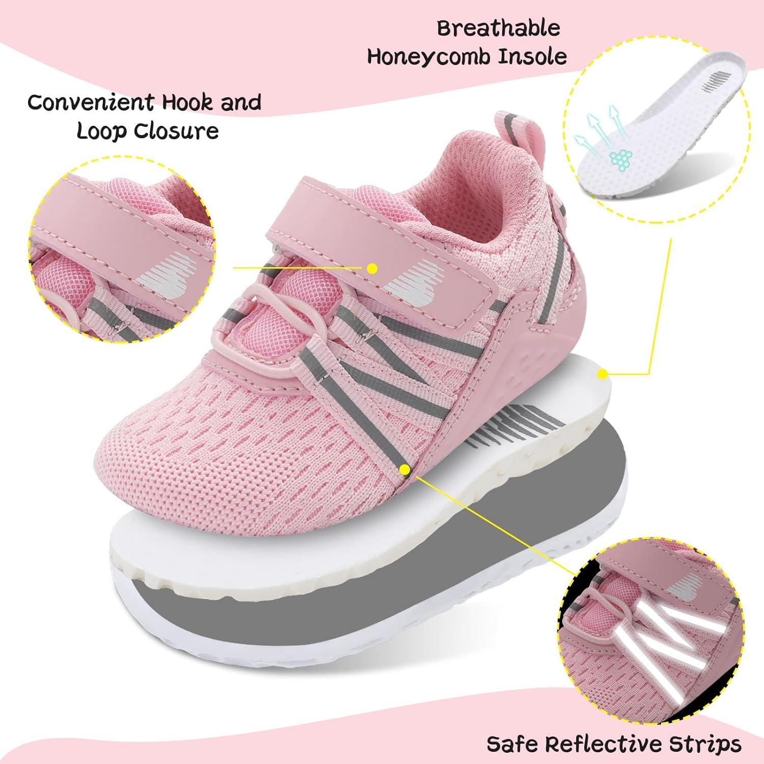 imageBARERUN Baby Sneakers Toddler Shoes Soft AntiSlip Sole Newborn First Walkers Infant Toddler Breathable Athletic Running ShoesA Pink