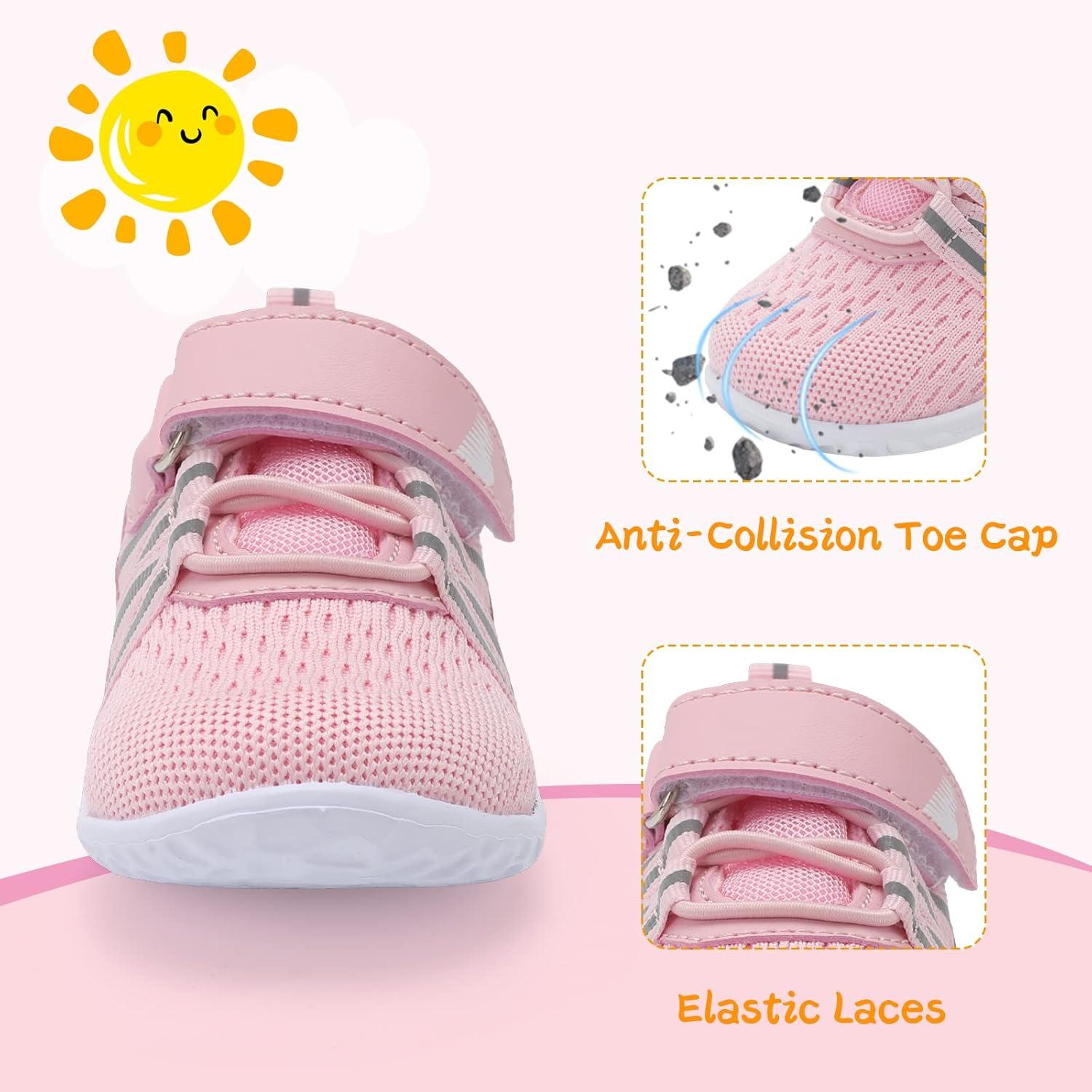 imageBARERUN Baby Sneakers Toddler Shoes Soft AntiSlip Sole Newborn First Walkers Infant Toddler Breathable Athletic Running ShoesA Pink