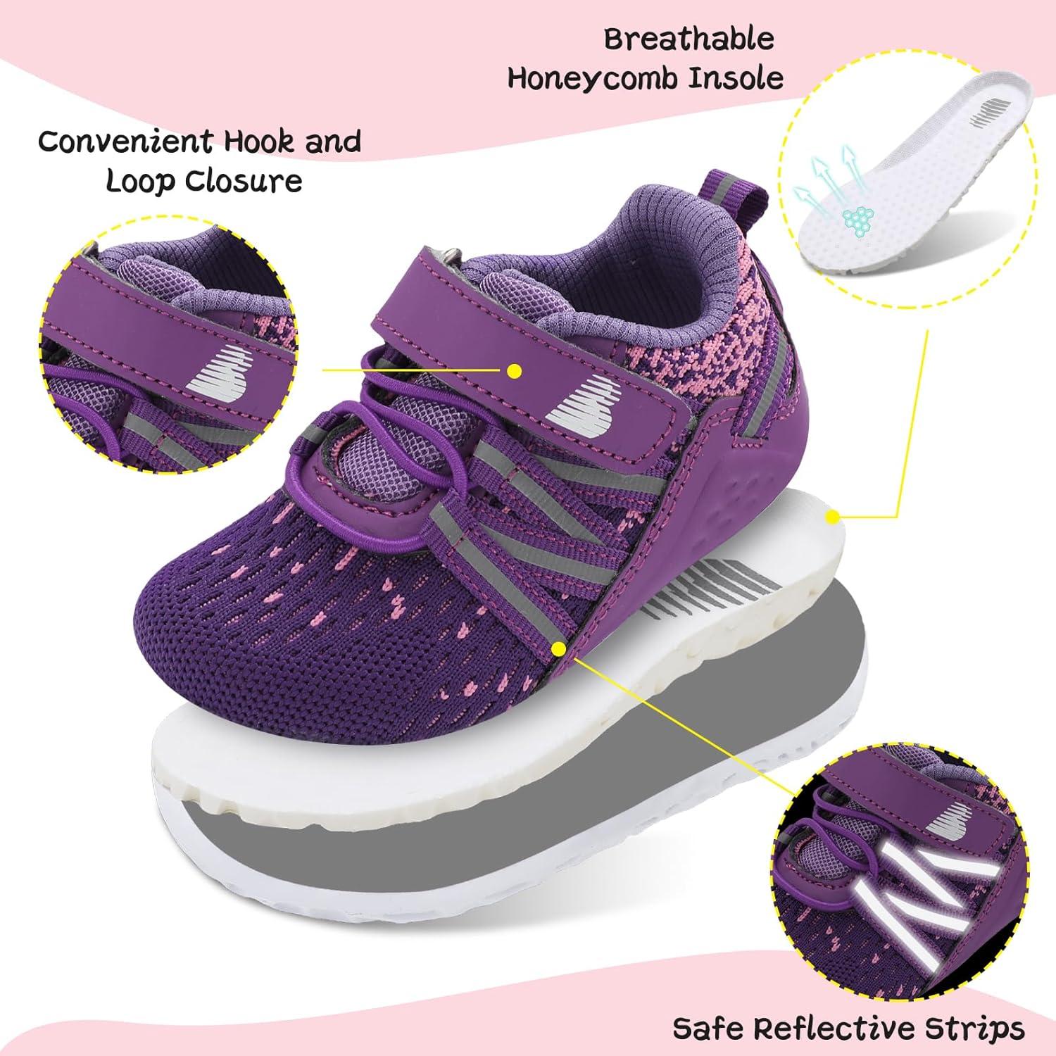 imageBARERUN Baby Sneakers Toddler Shoes Soft AntiSlip Sole Newborn First Walkers Infant Toddler Breathable Athletic Running ShoesA Purple