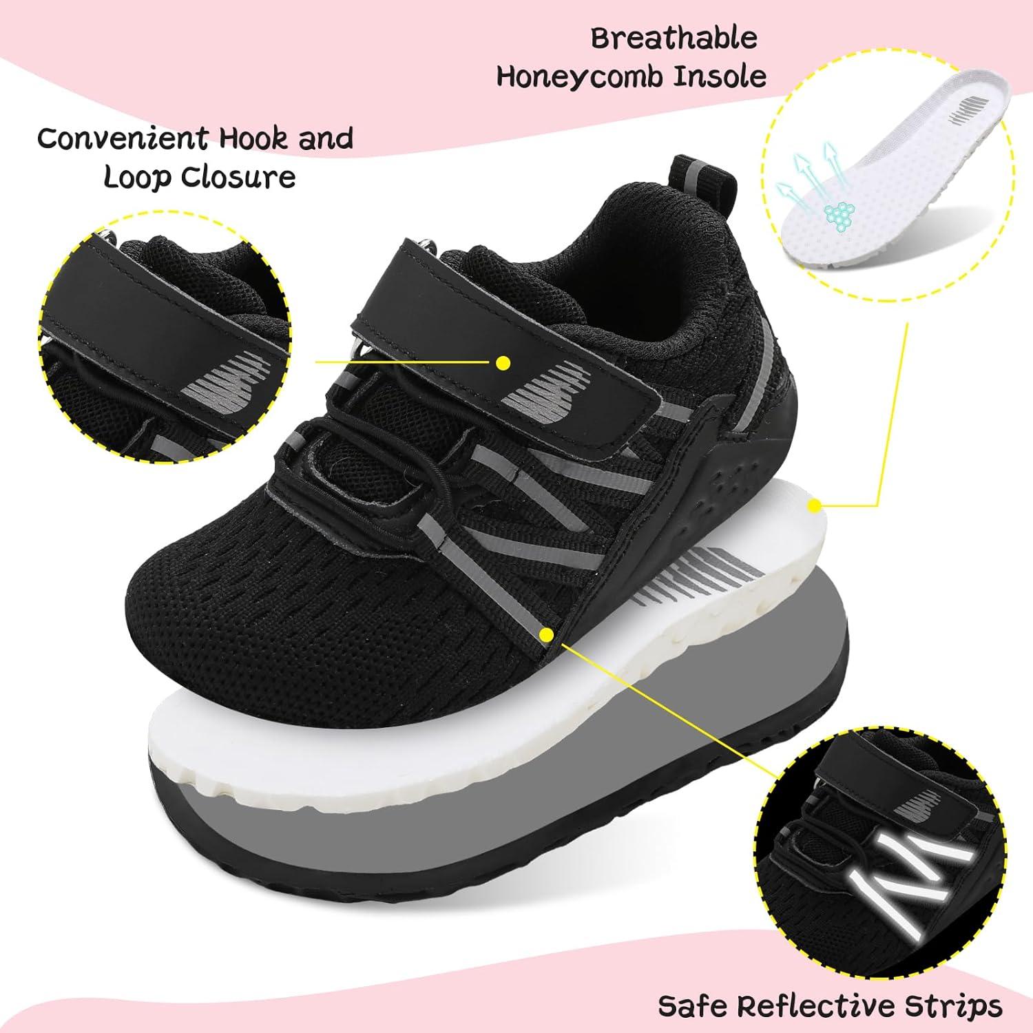 imageBARERUN Baby Sneakers Toddler Shoes Soft AntiSlip Sole Newborn First Walkers Infant Toddler Breathable Athletic Running ShoesBlack