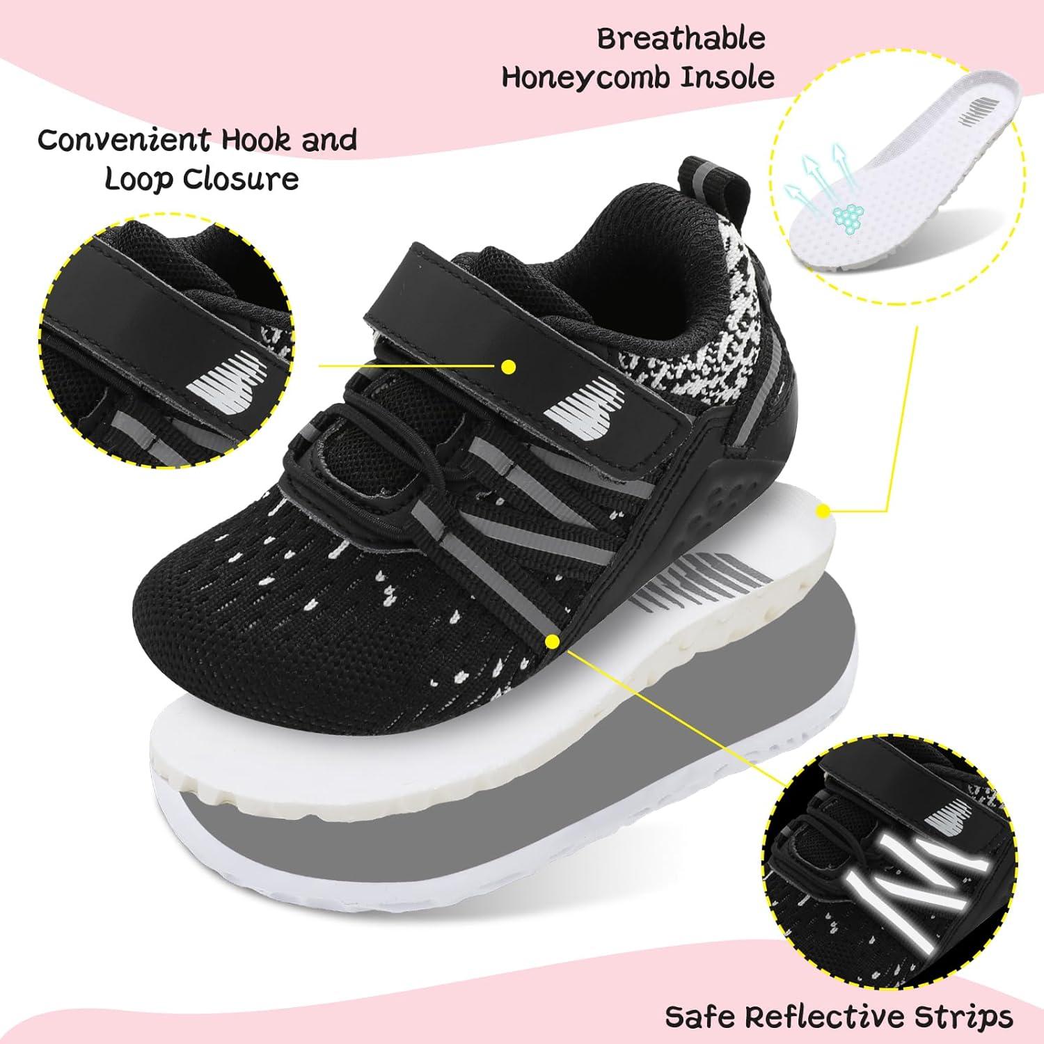 imageBARERUN Baby Sneakers Toddler Shoes Soft AntiSlip Sole Newborn First Walkers Infant Toddler Breathable Athletic Running ShoesBlack White