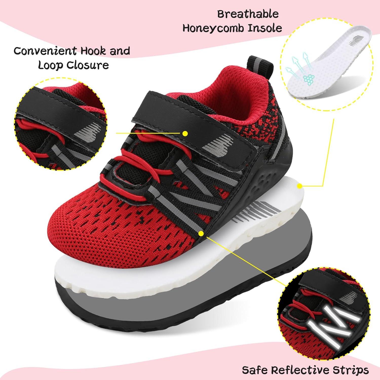 imageBARERUN Baby Sneakers Toddler Shoes Soft AntiSlip Sole Newborn First Walkers Infant Toddler Breathable Athletic Running ShoesBlackRed