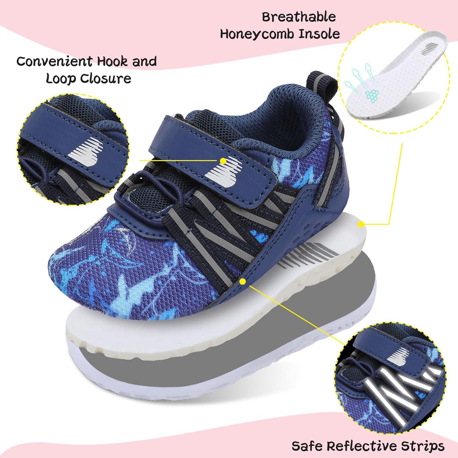 imageBARERUN Baby Sneakers Toddler Shoes Soft AntiSlip Sole Newborn First Walkers Infant Toddler Breathable Athletic Running ShoesDark Fish
