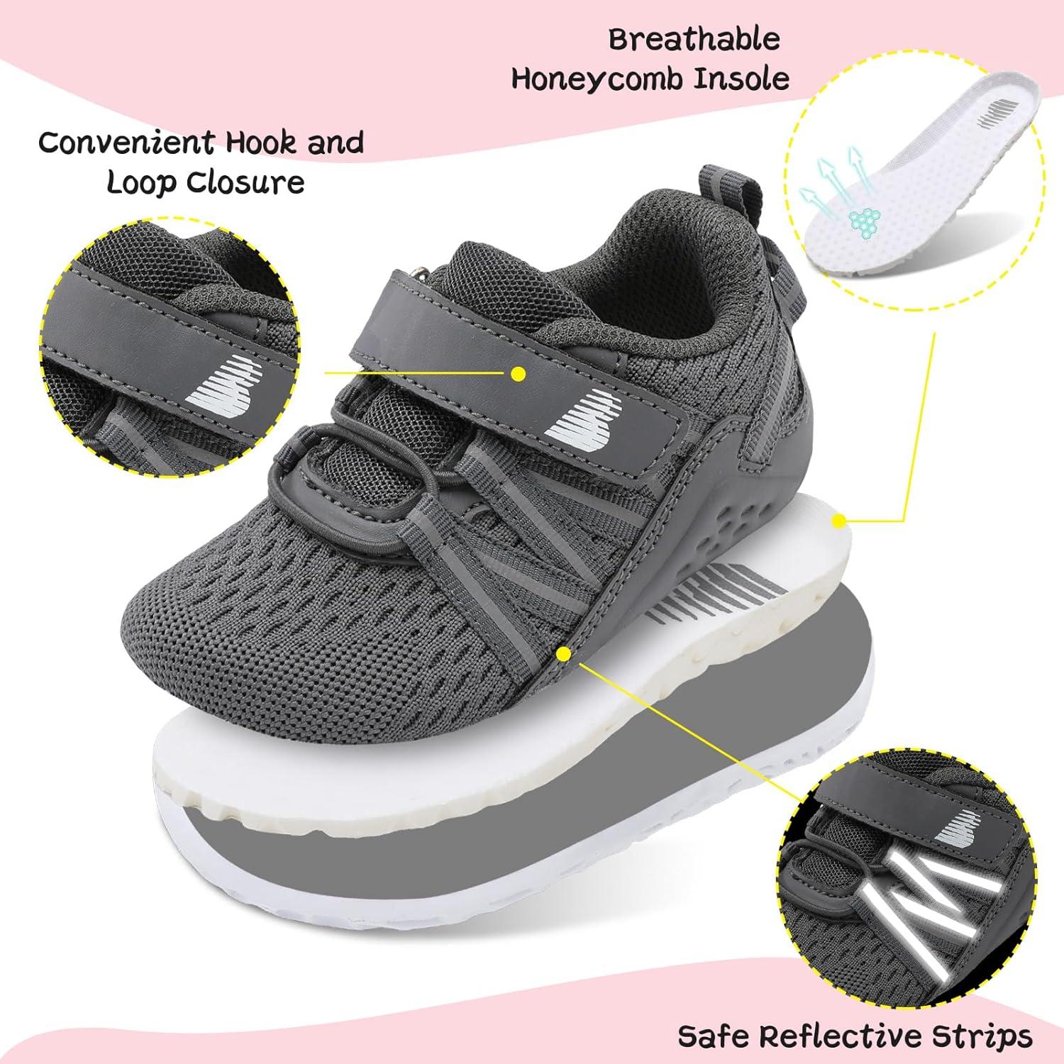 imageBARERUN Baby Sneakers Toddler Shoes Soft AntiSlip Sole Newborn First Walkers Infant Toddler Breathable Athletic Running ShoesDark Grey