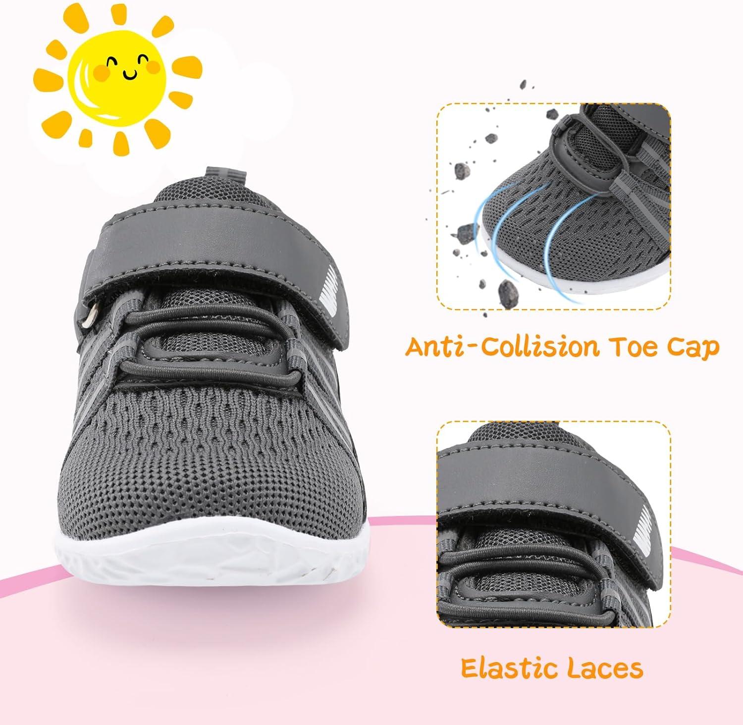 imageBARERUN Baby Sneakers Toddler Shoes Soft AntiSlip Sole Newborn First Walkers Infant Toddler Breathable Athletic Running ShoesDark Grey