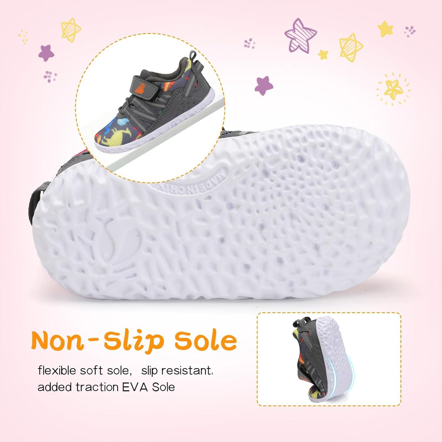 imageBARERUN Baby Sneakers Toddler Shoes Soft AntiSlip Sole Newborn First Walkers Infant Toddler Breathable Athletic Running ShoesGrey Dinosaur