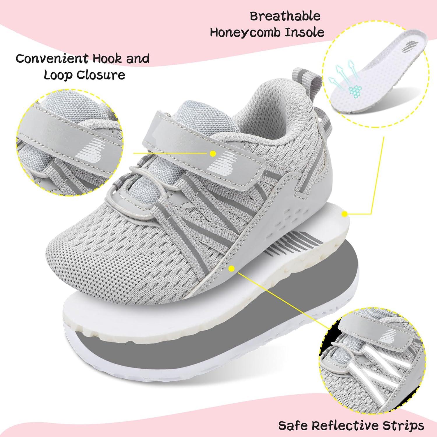 imageBARERUN Baby Sneakers Toddler Shoes Soft AntiSlip Sole Newborn First Walkers Infant Toddler Breathable Athletic Running ShoesLight Grey