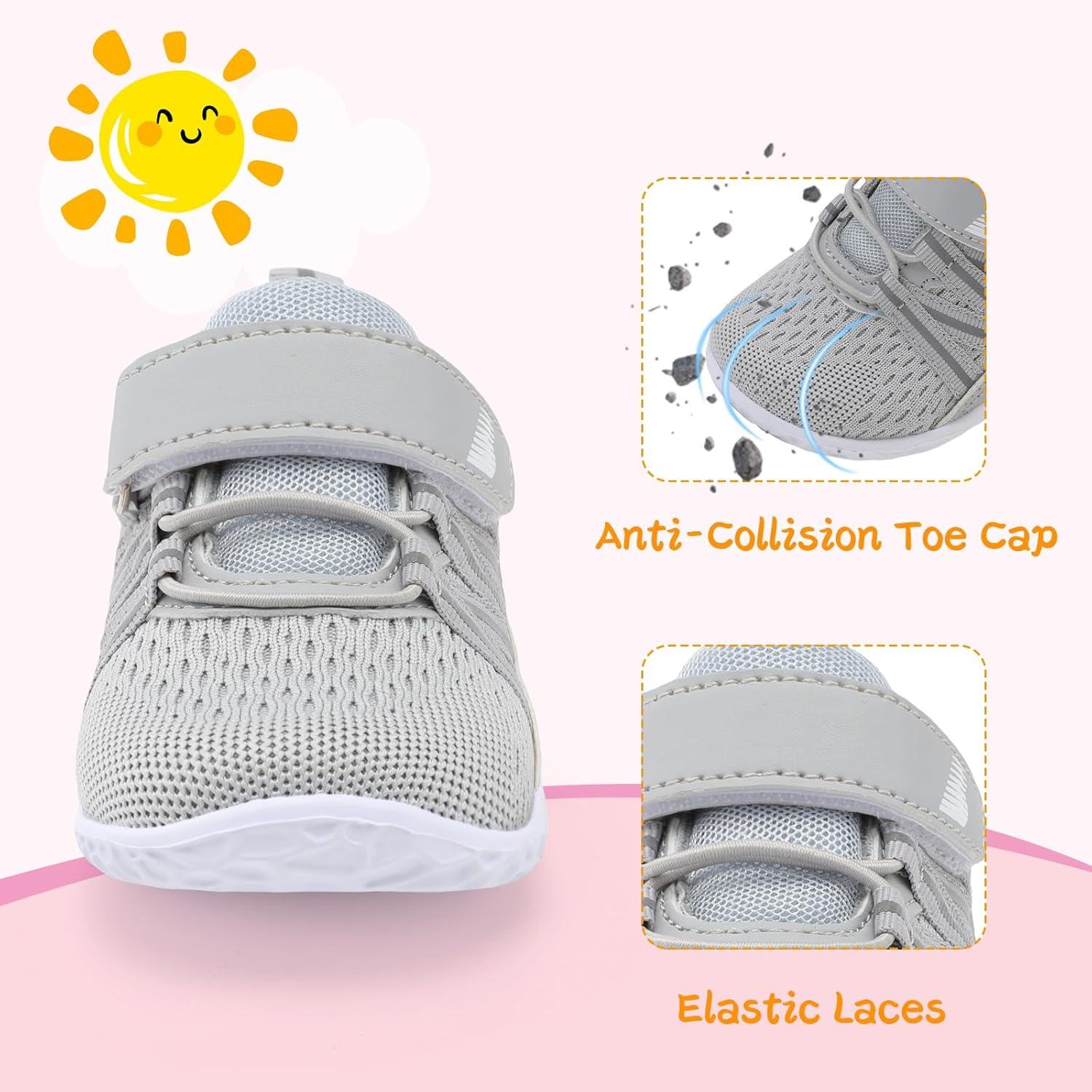 imageBARERUN Baby Sneakers Toddler Shoes Soft AntiSlip Sole Newborn First Walkers Infant Toddler Breathable Athletic Running ShoesLight Grey
