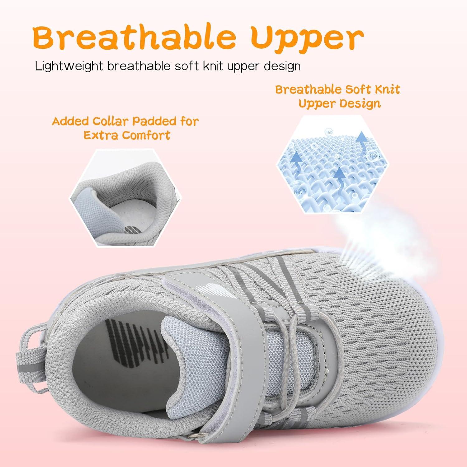 imageBARERUN Baby Sneakers Toddler Shoes Soft AntiSlip Sole Newborn First Walkers Infant Toddler Breathable Athletic Running ShoesLight Grey