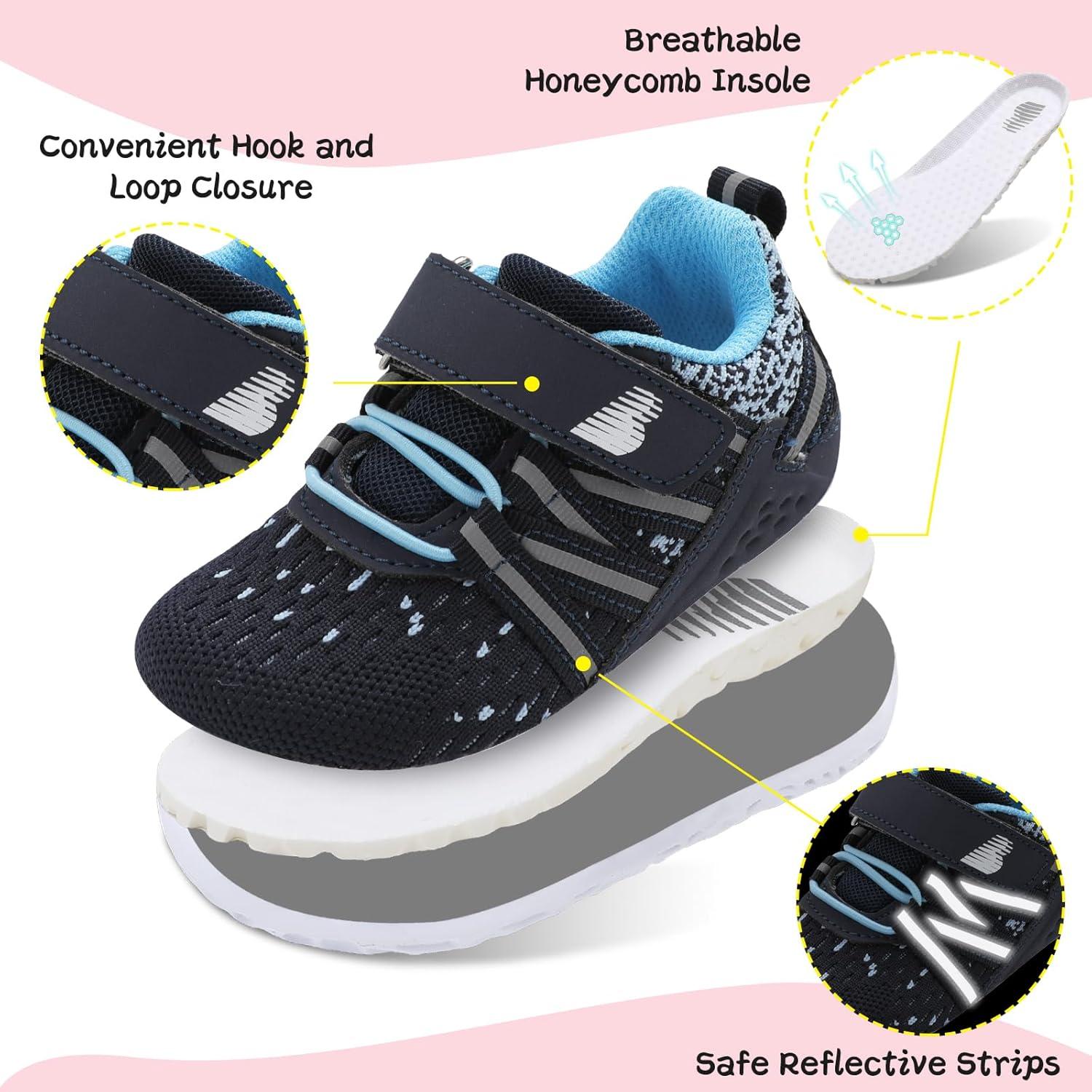 imageBARERUN Baby Sneakers Toddler Shoes Soft AntiSlip Sole Newborn First Walkers Infant Toddler Breathable Athletic Running ShoesNavy