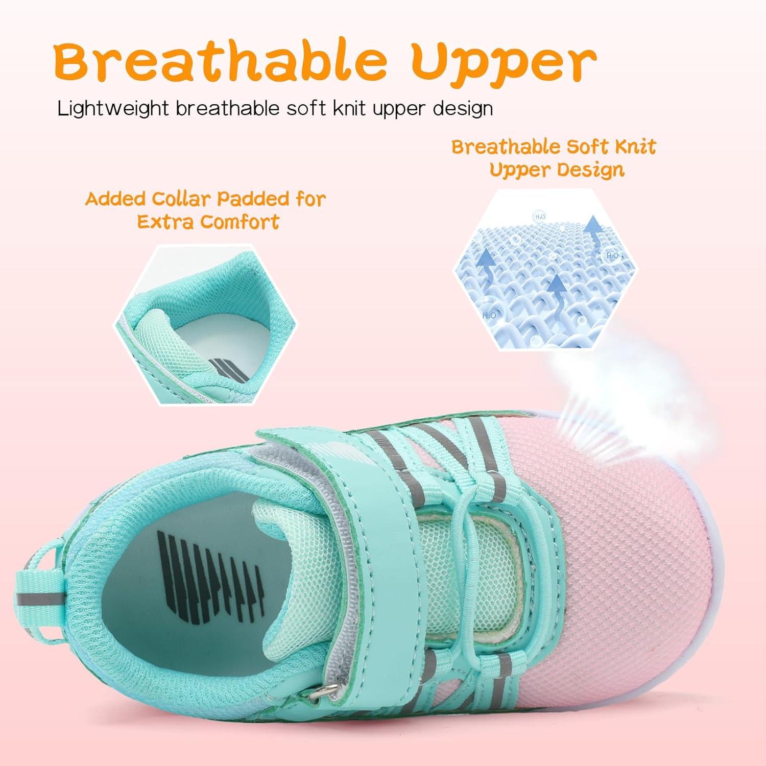 imageBARERUN Baby Sneakers Toddler Shoes Soft AntiSlip Sole Newborn First Walkers Infant Toddler Breathable Athletic Running ShoesPink Green