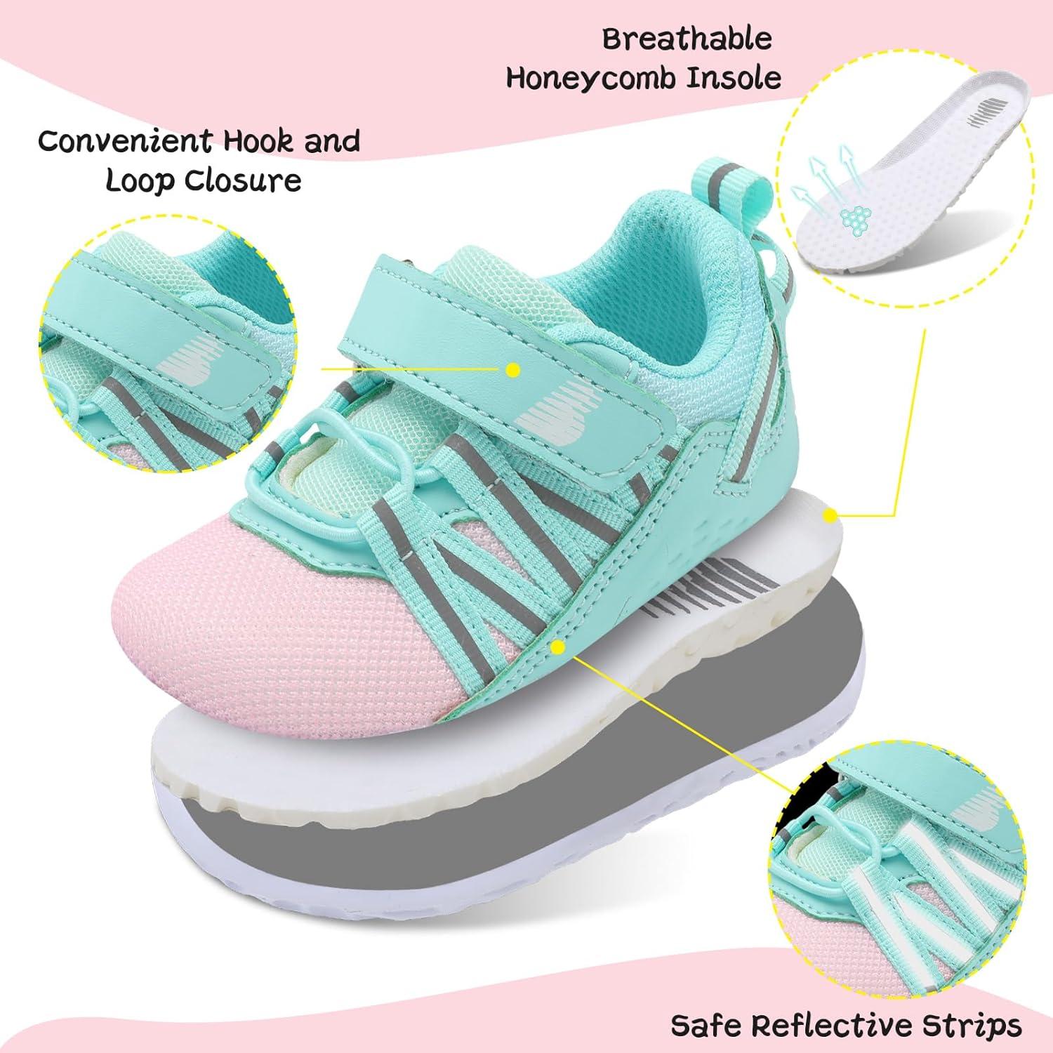 imageBARERUN Baby Sneakers Toddler Shoes Soft AntiSlip Sole Newborn First Walkers Infant Toddler Breathable Athletic Running ShoesPink Green