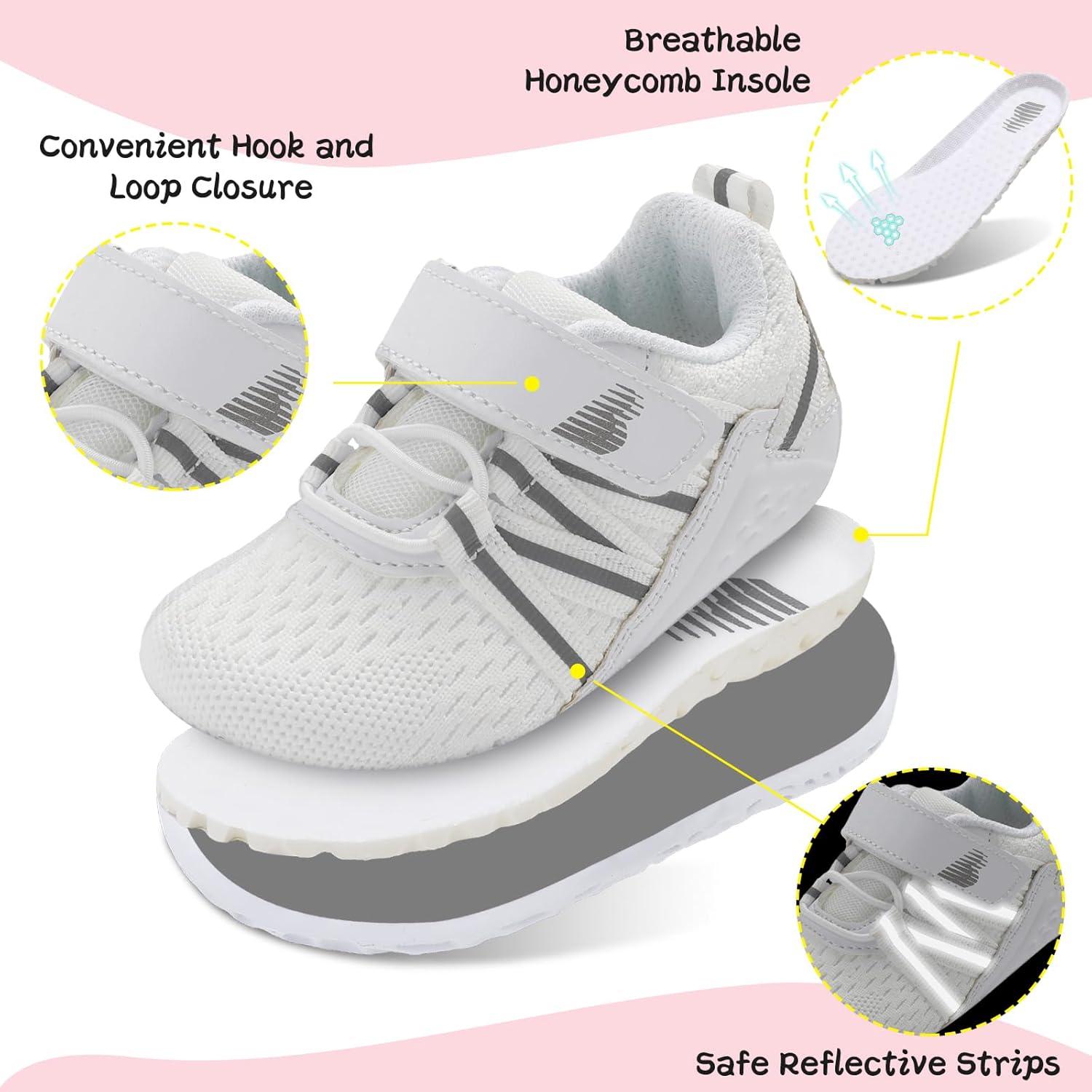 imageBARERUN Baby Sneakers Toddler Shoes Soft AntiSlip Sole Newborn First Walkers Infant Toddler Breathable Athletic Running ShoesWhite