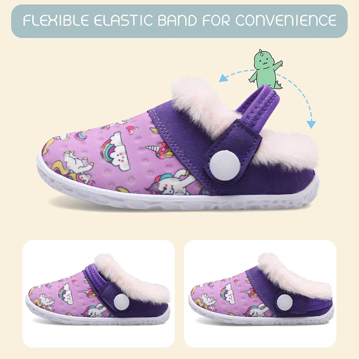 imageBARERUN Boys Girls Boys Warm Slippers Fur Lined Cute Kids Winter Indoor Household Shoes Purple Toddler Size 758