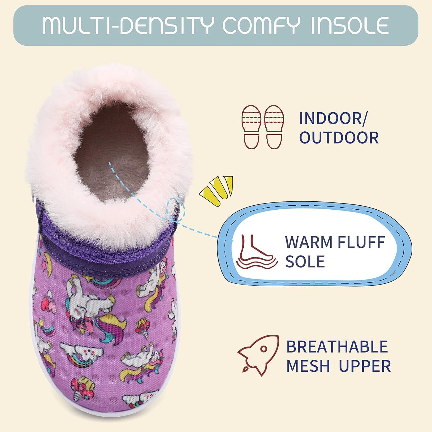 imageBARERUN Boys Girls Boys Warm Slippers Fur Lined Cute Kids Winter Indoor Household Shoes Purple Toddler Size 758