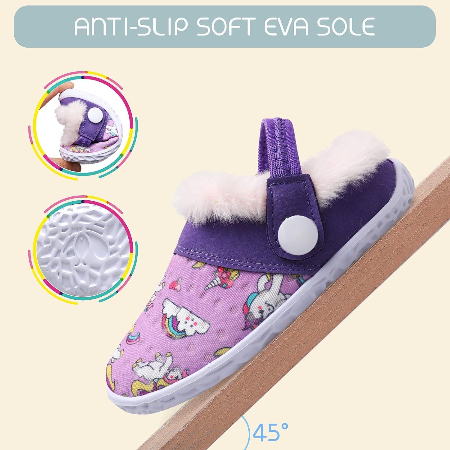 imageBARERUN Boys Girls Boys Warm Slippers Fur Lined Cute Kids Winter Indoor Household Shoes Purple Toddler Size 758