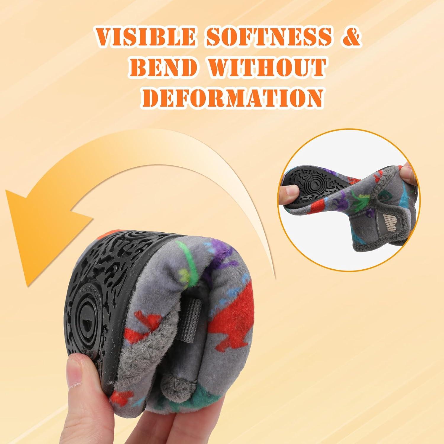imageBARERUN Toddler Slippers Girls Boys House Shoes Baby Winter Booties Plush Cozy Kids House Slipper Warm Lightweight Infant Walking Shoes SocksA Grey Dinosaur
