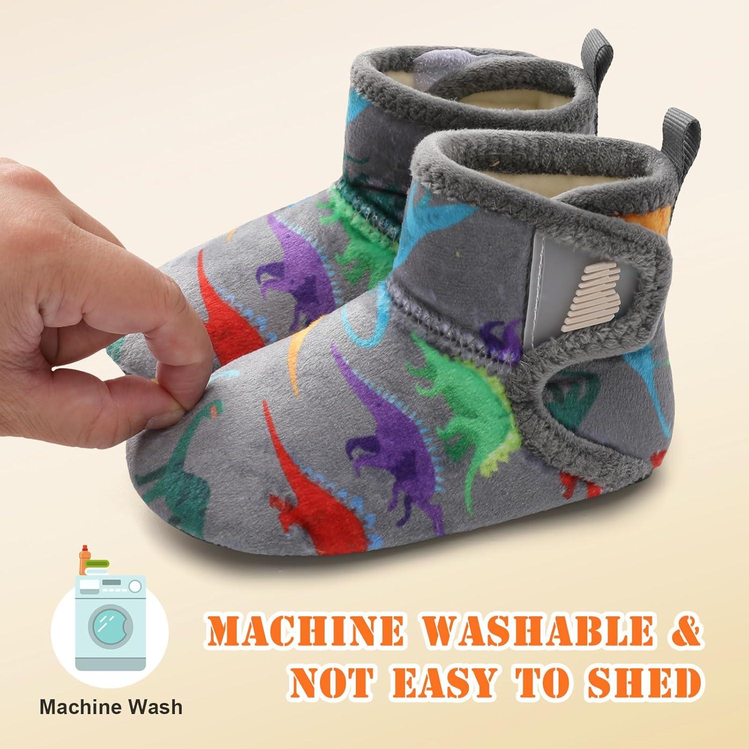 imageBARERUN Toddler Slippers Girls Boys House Shoes Baby Winter Booties Plush Cozy Kids House Slipper Warm Lightweight Infant Walking Shoes SocksA Grey Dinosaur