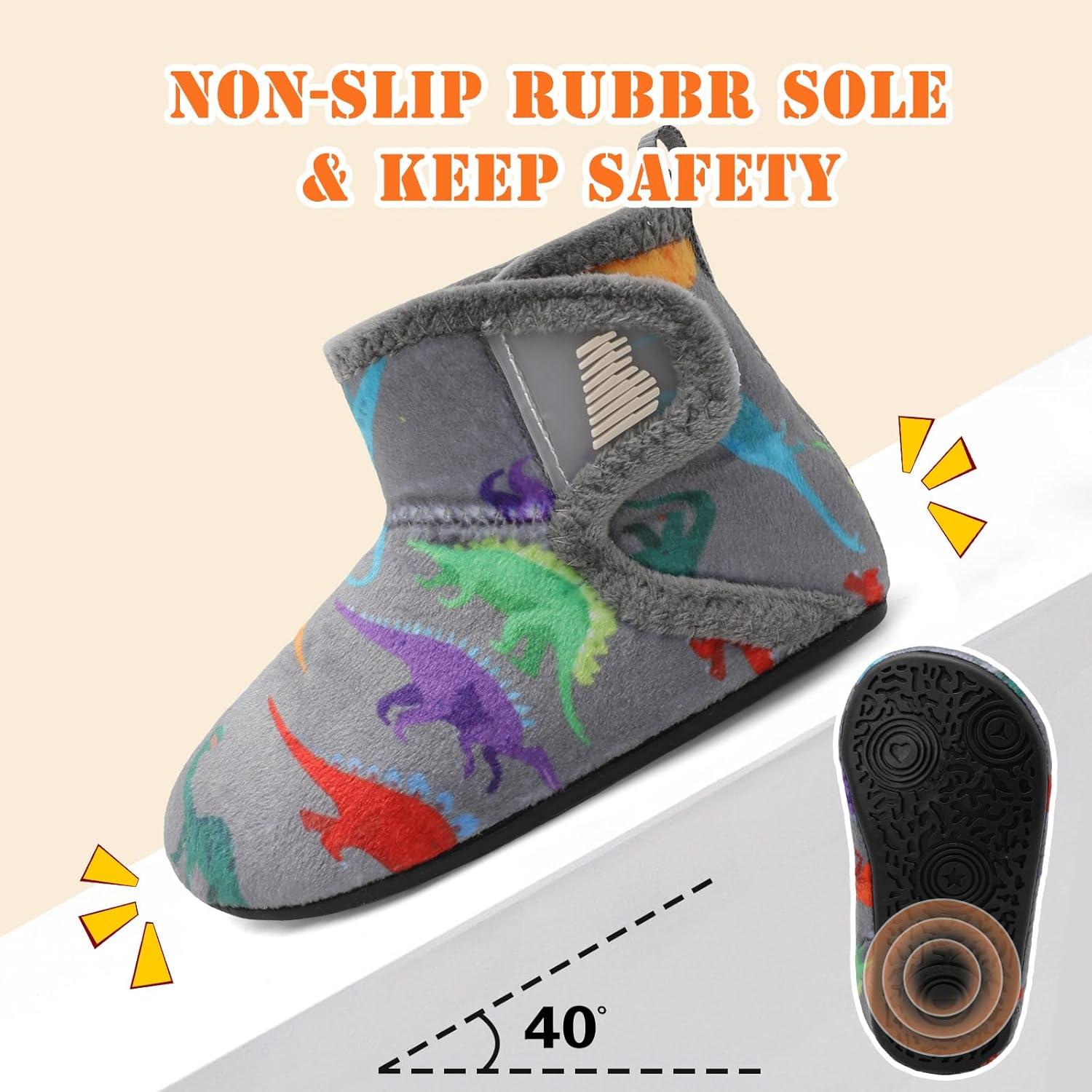 imageBARERUN Toddler Slippers Girls Boys House Shoes Baby Winter Booties Plush Cozy Kids House Slipper Warm Lightweight Infant Walking Shoes SocksA Grey Dinosaur