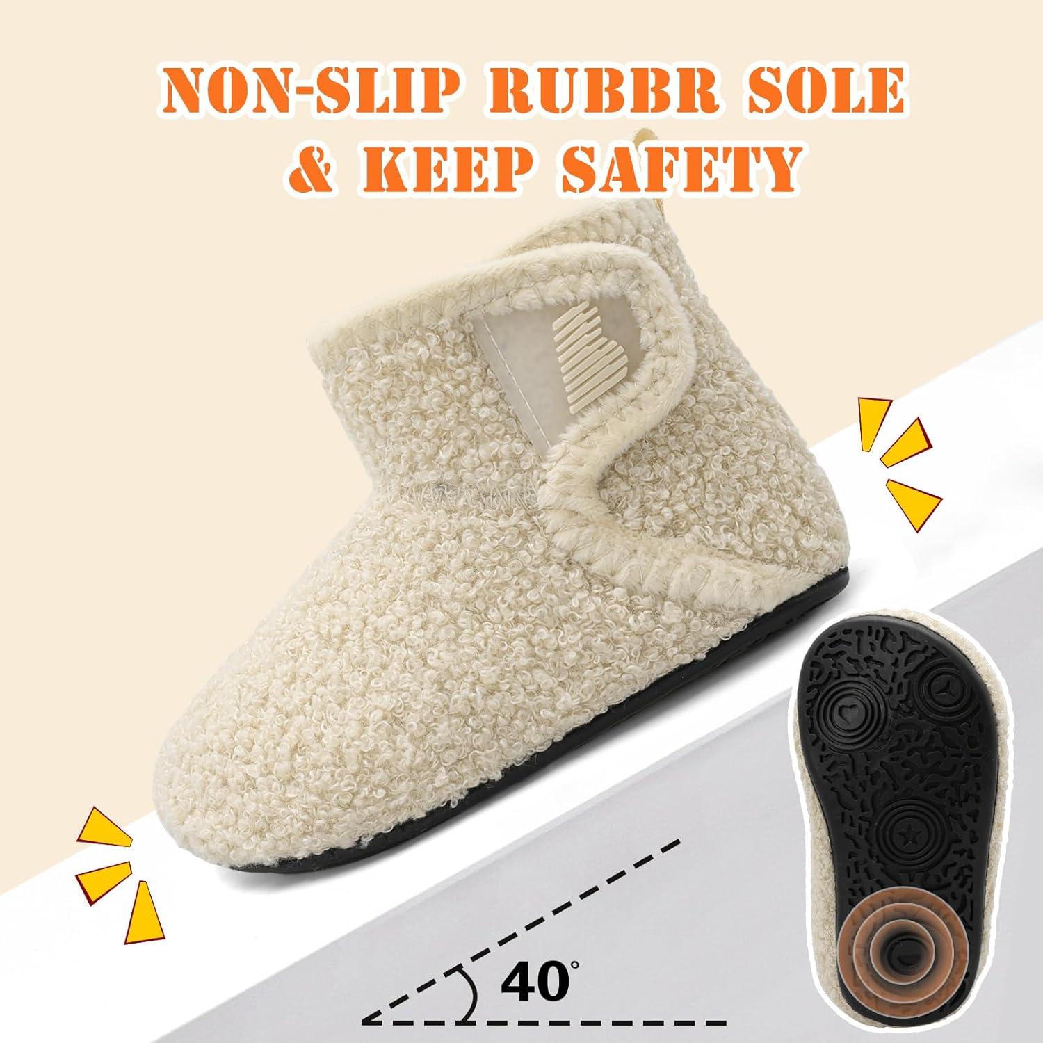 imageBARERUN Toddler Slippers Girls Boys House Shoes Baby Winter Booties Plush Cozy Kids House Slipper Warm Lightweight Infant Walking Shoes SocksBeige