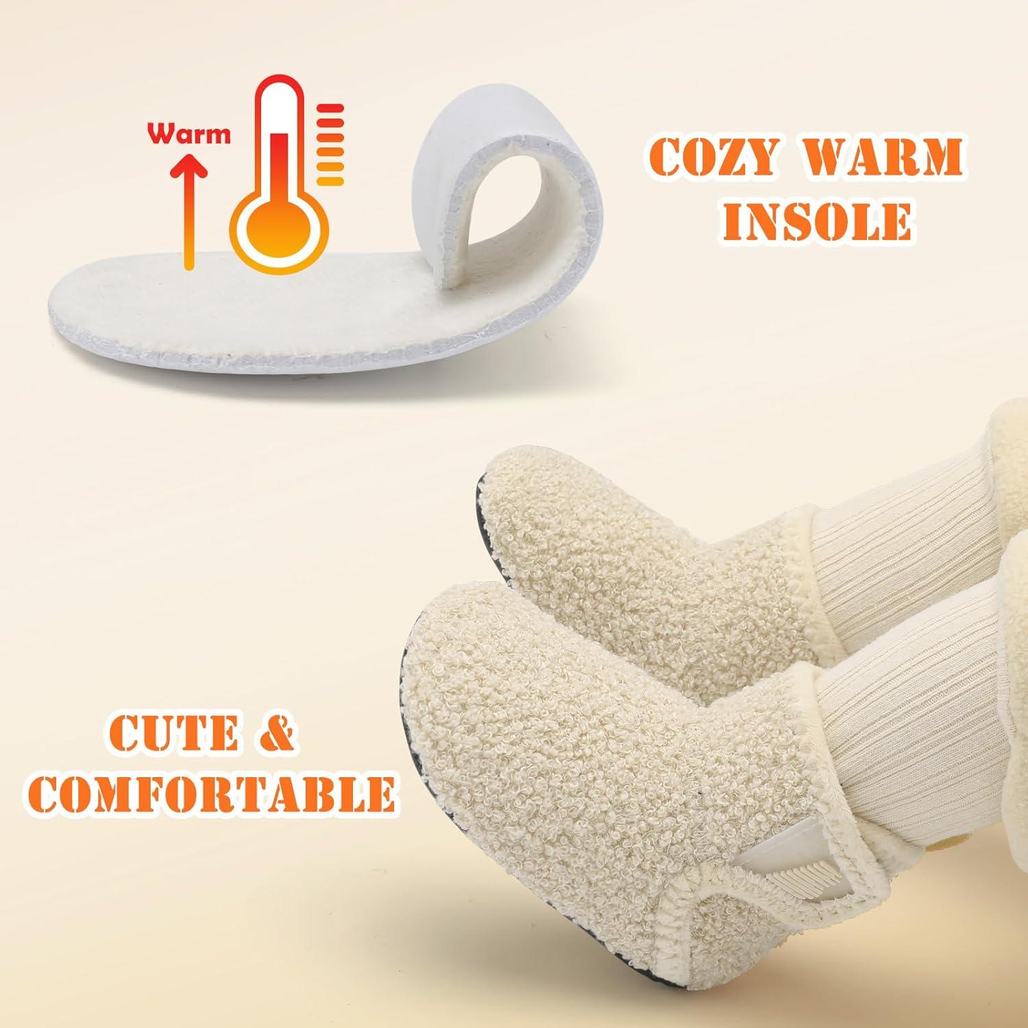 imageBARERUN Toddler Slippers Girls Boys House Shoes Baby Winter Booties Plush Cozy Kids House Slipper Warm Lightweight Infant Walking Shoes SocksBeige