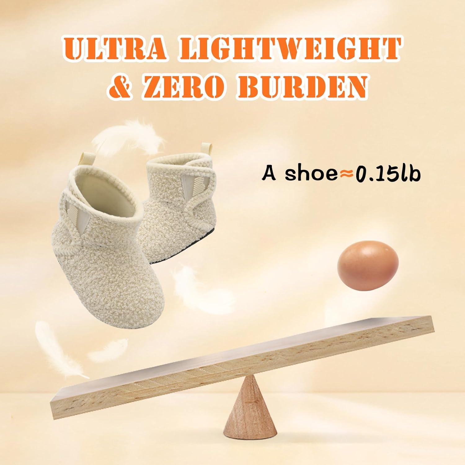 imageBARERUN Toddler Slippers Girls Boys House Shoes Baby Winter Booties Plush Cozy Kids House Slipper Warm Lightweight Infant Walking Shoes SocksBeige