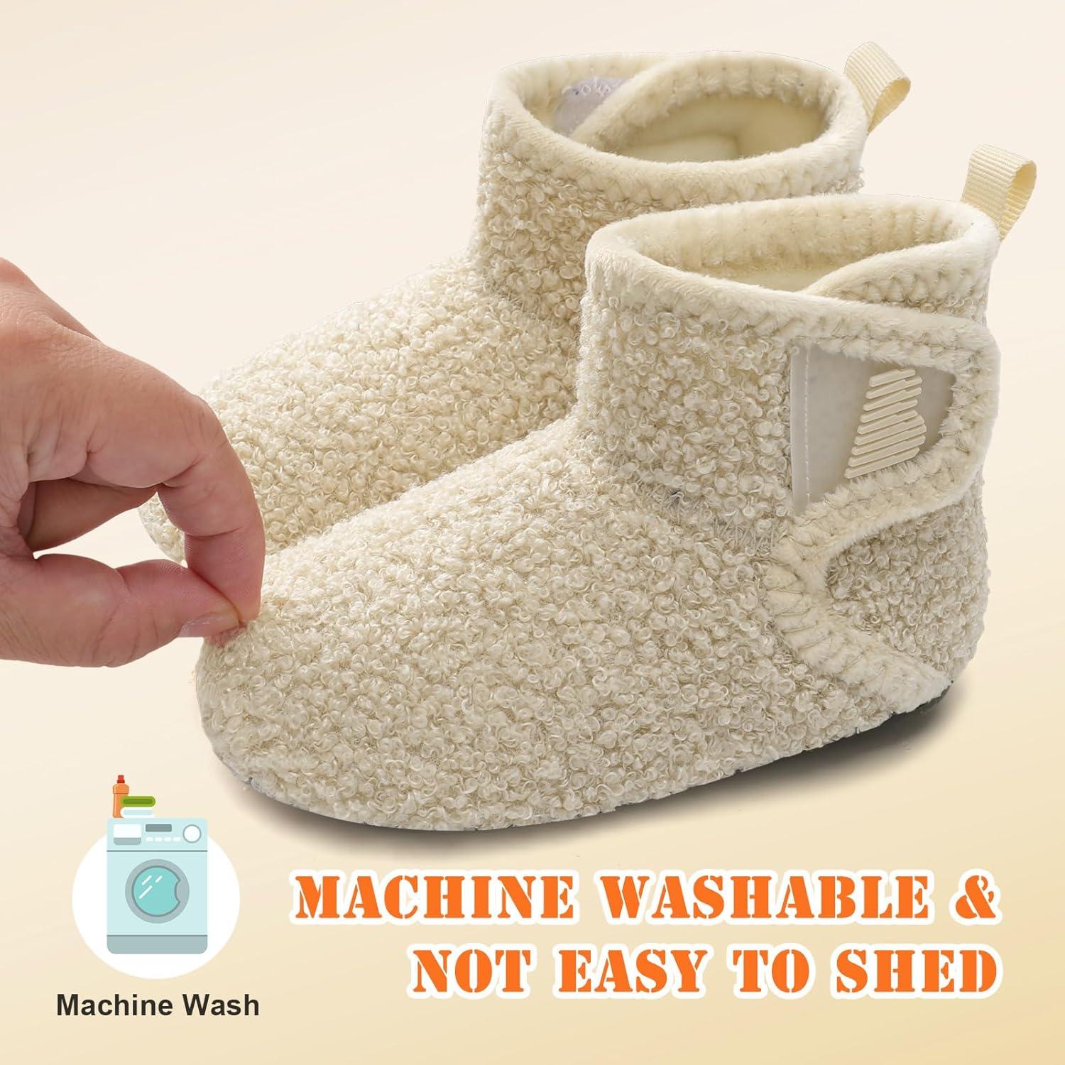 imageBARERUN Toddler Slippers Girls Boys House Shoes Baby Winter Booties Plush Cozy Kids House Slipper Warm Lightweight Infant Walking Shoes SocksBeige