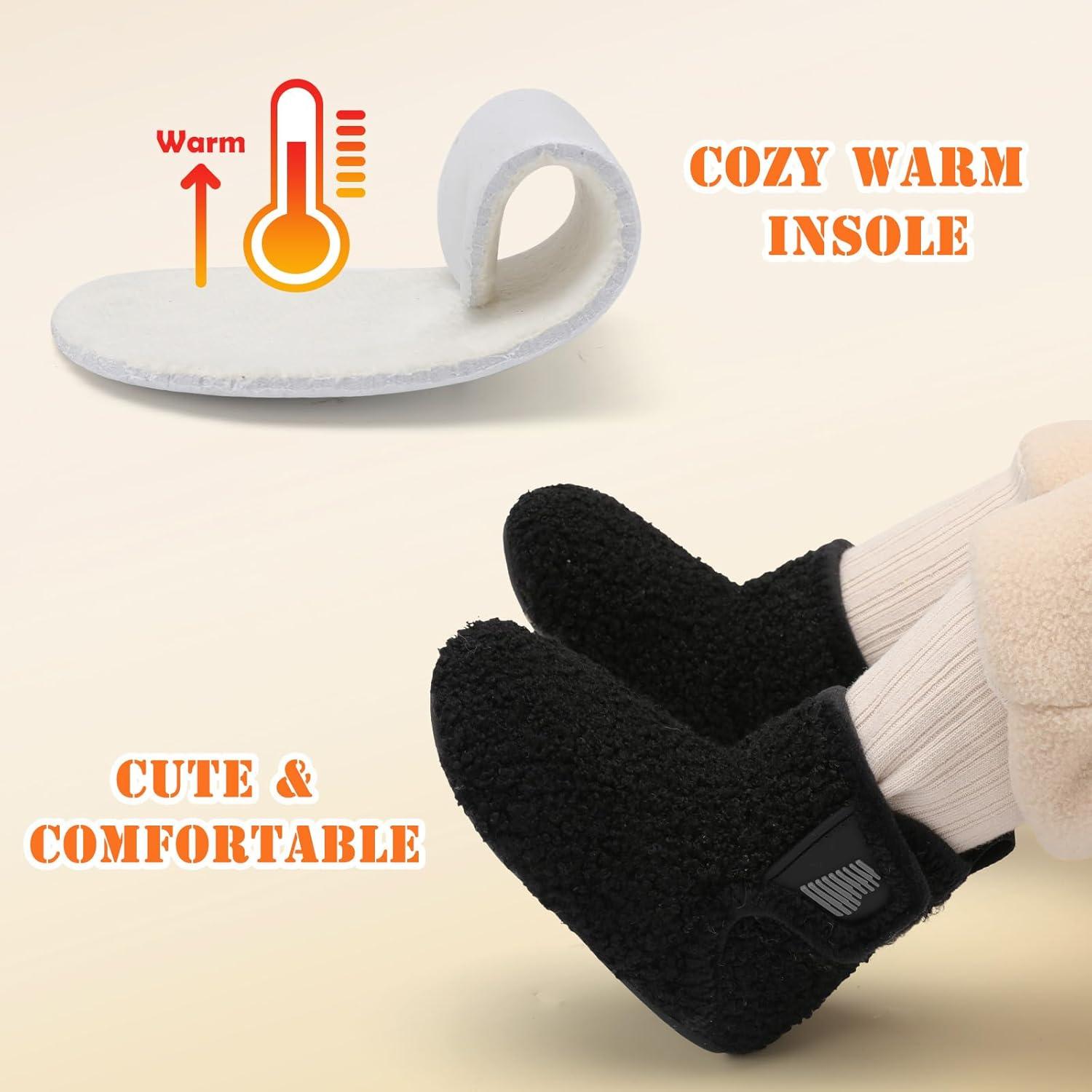 imageBARERUN Toddler Slippers Girls Boys House Shoes Baby Winter Booties Plush Cozy Kids House Slipper Warm Lightweight Infant Walking Shoes SocksBlack