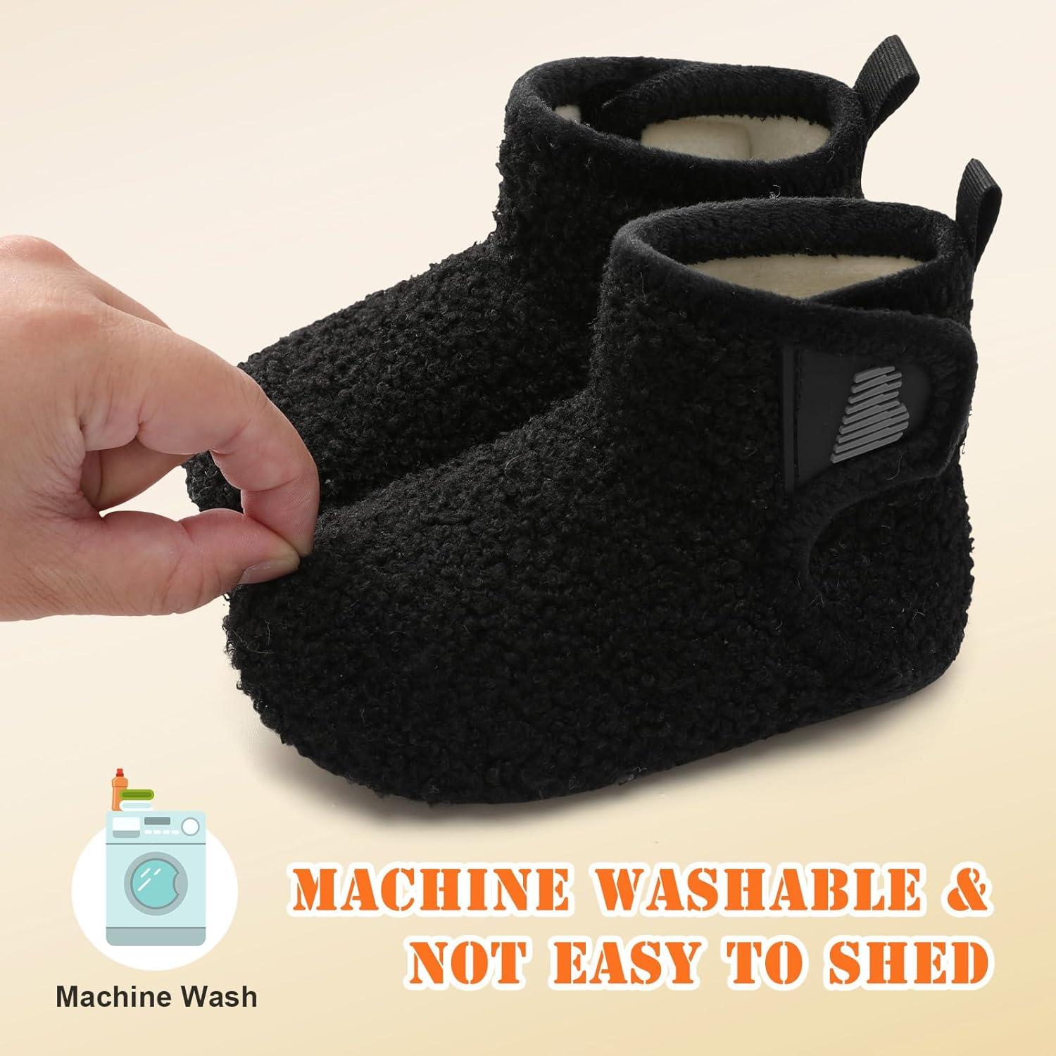 imageBARERUN Toddler Slippers Girls Boys House Shoes Baby Winter Booties Plush Cozy Kids House Slipper Warm Lightweight Infant Walking Shoes SocksBlack