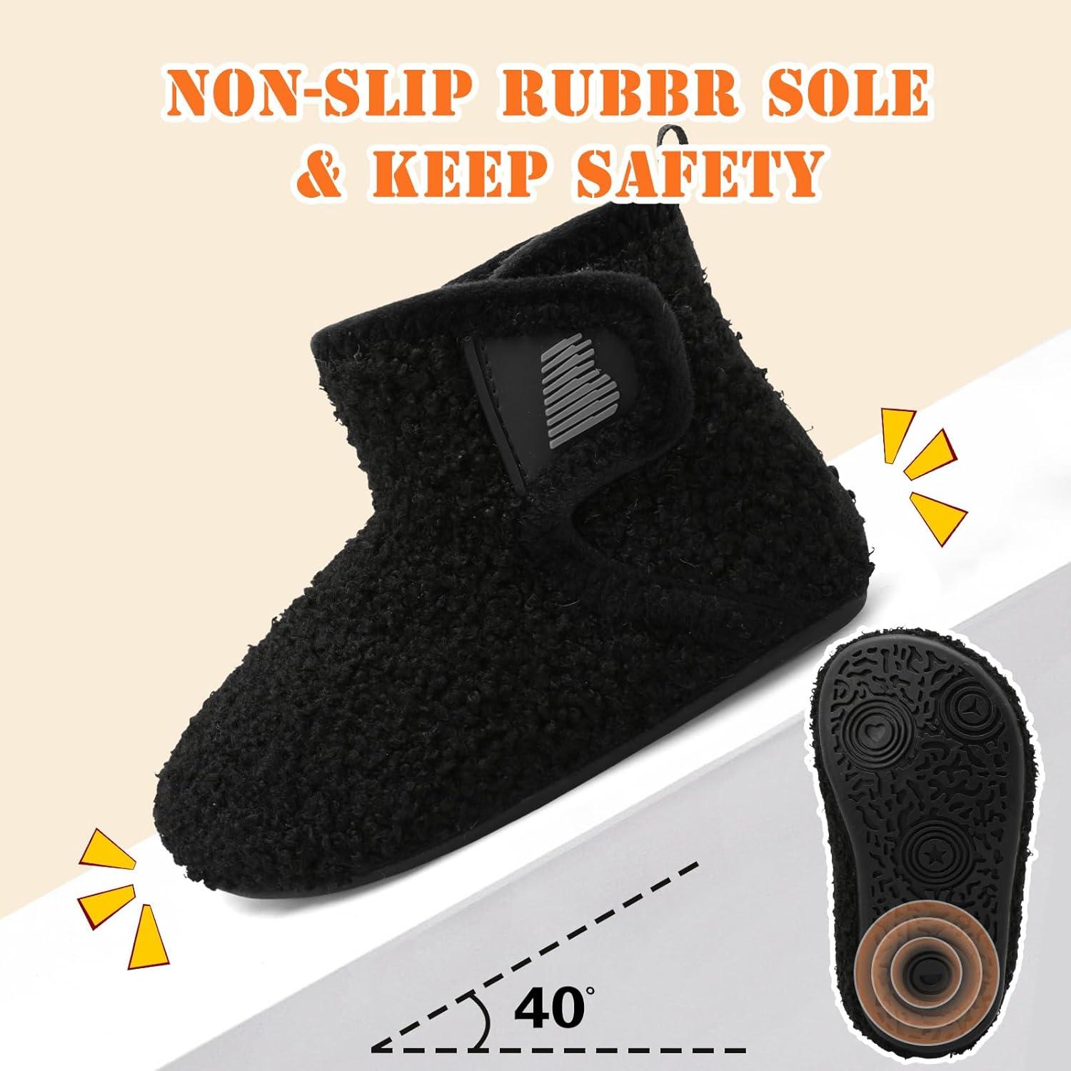 imageBARERUN Toddler Slippers Girls Boys House Shoes Baby Winter Booties Plush Cozy Kids House Slipper Warm Lightweight Infant Walking Shoes SocksBlack