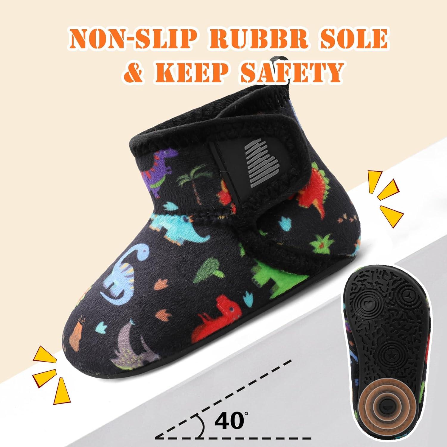 imageBARERUN Toddler Slippers Girls Boys House Shoes Baby Winter Booties Plush Cozy Kids House Slipper Warm Lightweight Infant Walking Shoes SocksBlack Dinosaur