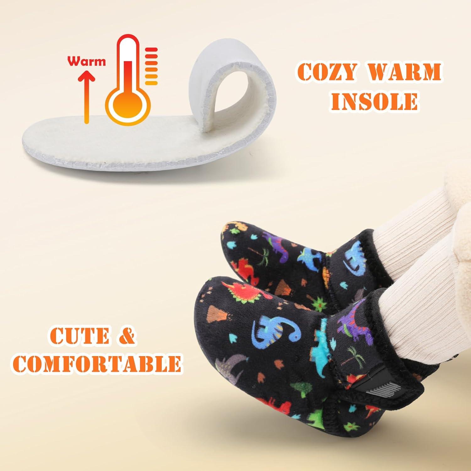 imageBARERUN Toddler Slippers Girls Boys House Shoes Baby Winter Booties Plush Cozy Kids House Slipper Warm Lightweight Infant Walking Shoes SocksBlack Dinosaur