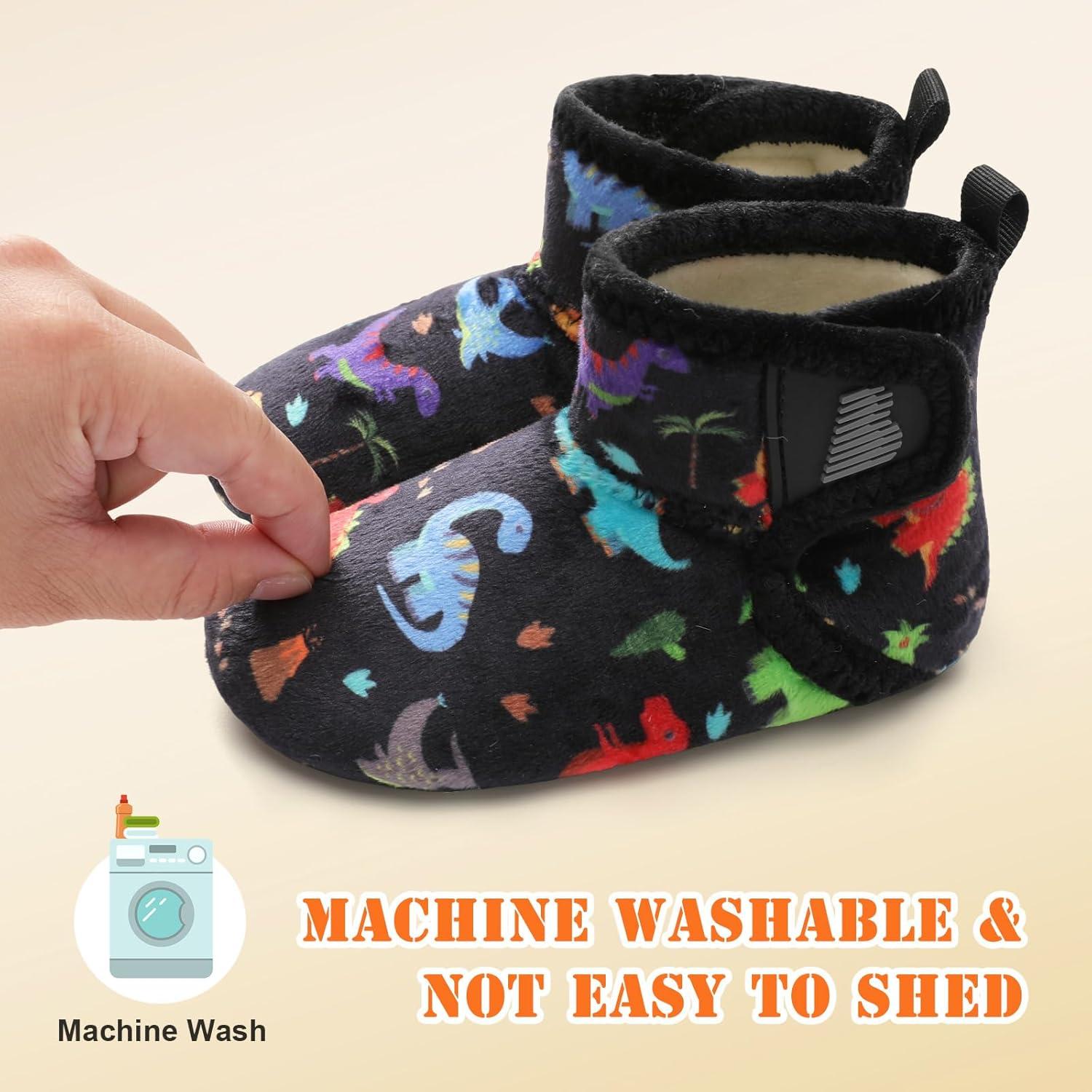 imageBARERUN Toddler Slippers Girls Boys House Shoes Baby Winter Booties Plush Cozy Kids House Slipper Warm Lightweight Infant Walking Shoes SocksBlack Dinosaur