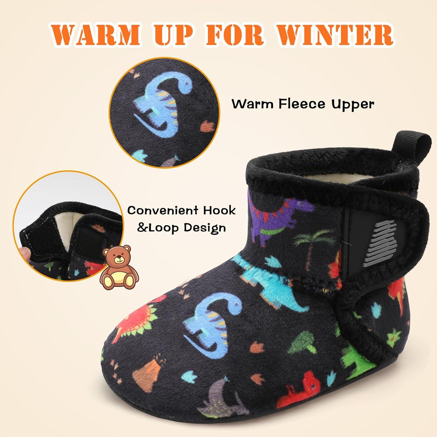 imageBARERUN Toddler Slippers Girls Boys House Shoes Baby Winter Booties Plush Cozy Kids House Slipper Warm Lightweight Infant Walking Shoes SocksBlack Dinosaur