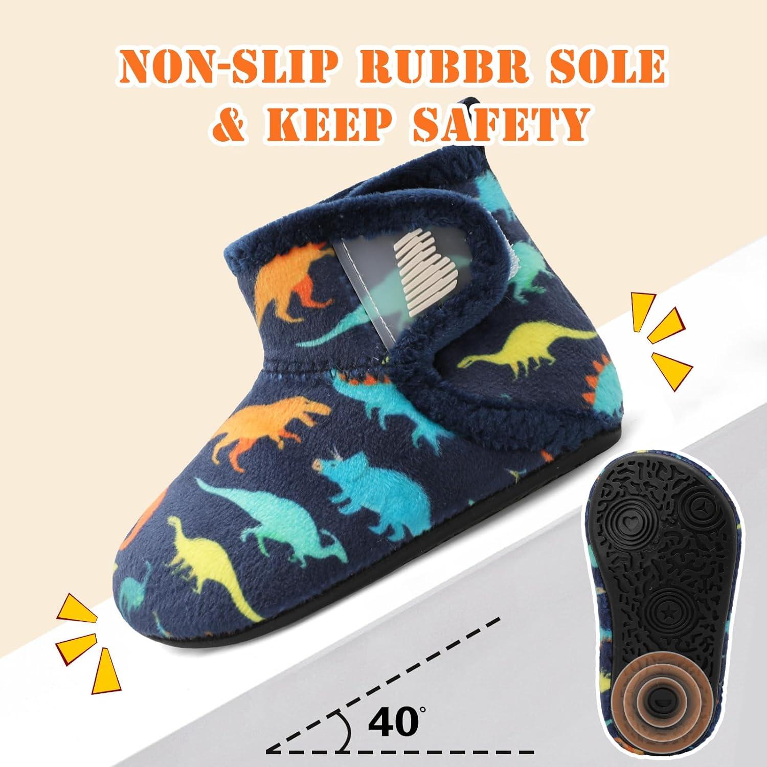 imageBARERUN Toddler Slippers Girls Boys House Shoes Baby Winter Booties Plush Cozy Kids House Slipper Warm Lightweight Infant Walking Shoes SocksBlue Dinosaur