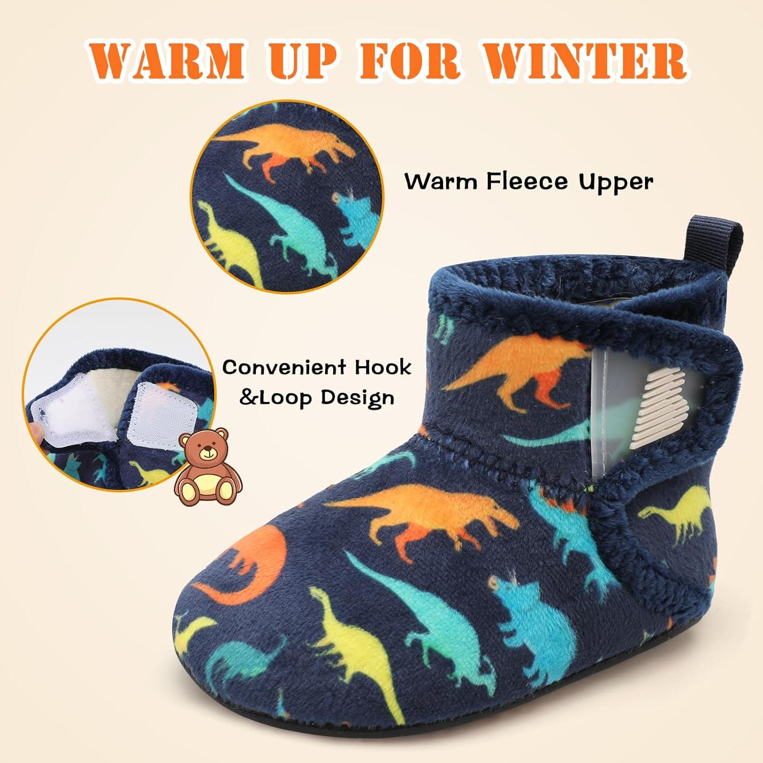 imageBARERUN Toddler Slippers Girls Boys House Shoes Baby Winter Booties Plush Cozy Kids House Slipper Warm Lightweight Infant Walking Shoes SocksBlue Dinosaur