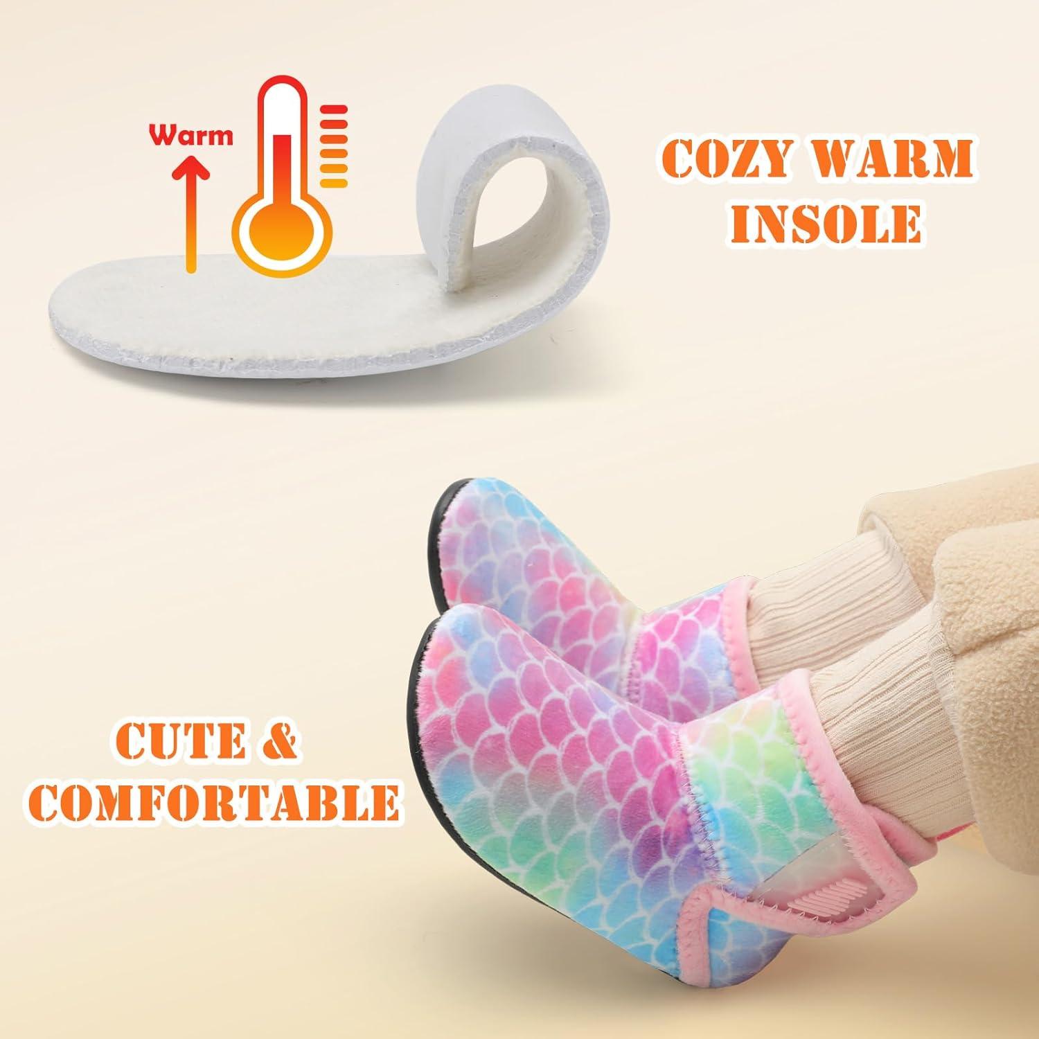 imageBARERUN Toddler Slippers Girls Boys House Shoes Baby Winter Booties Plush Cozy Kids House Slipper Warm Lightweight Infant Walking Shoes SocksBlue Fish