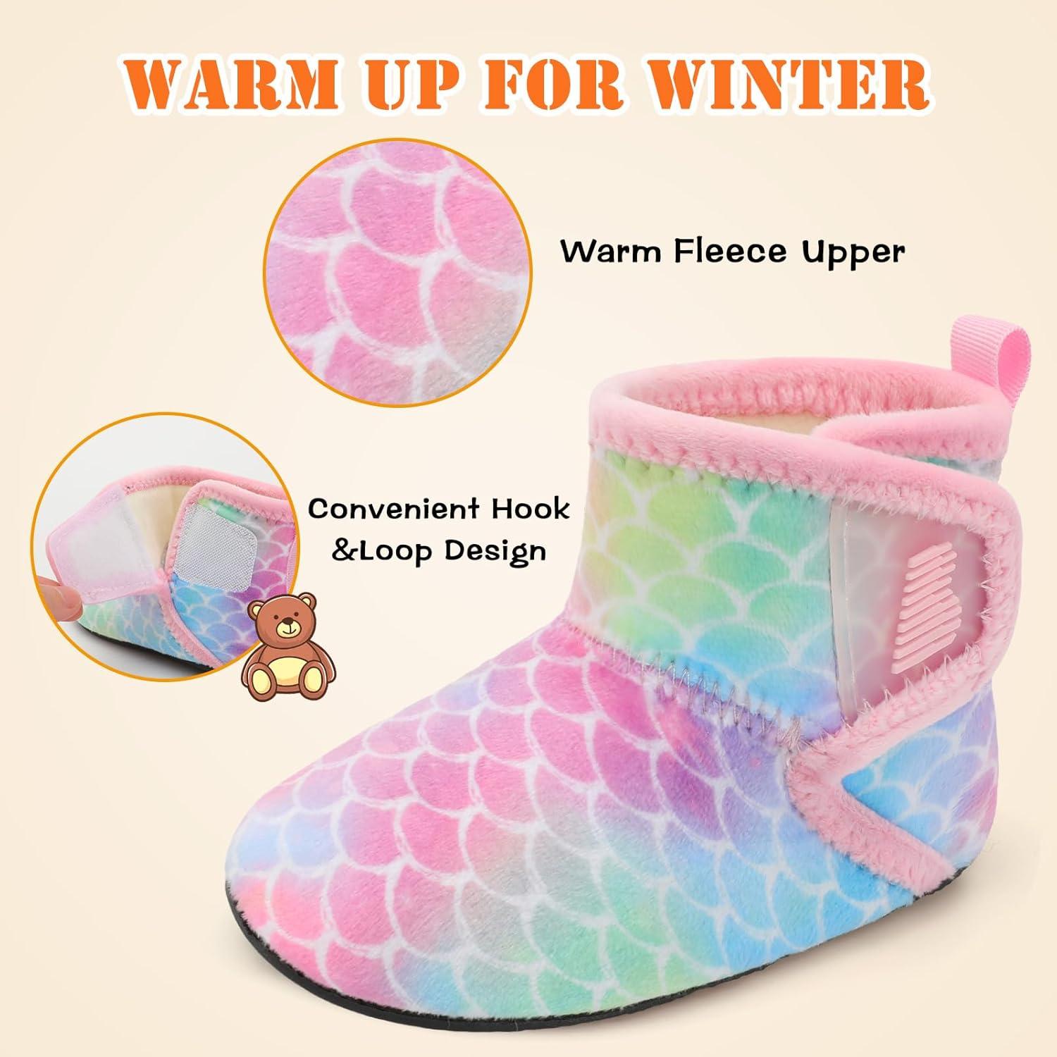 imageBARERUN Toddler Slippers Girls Boys House Shoes Baby Winter Booties Plush Cozy Kids House Slipper Warm Lightweight Infant Walking Shoes SocksBlue Fish