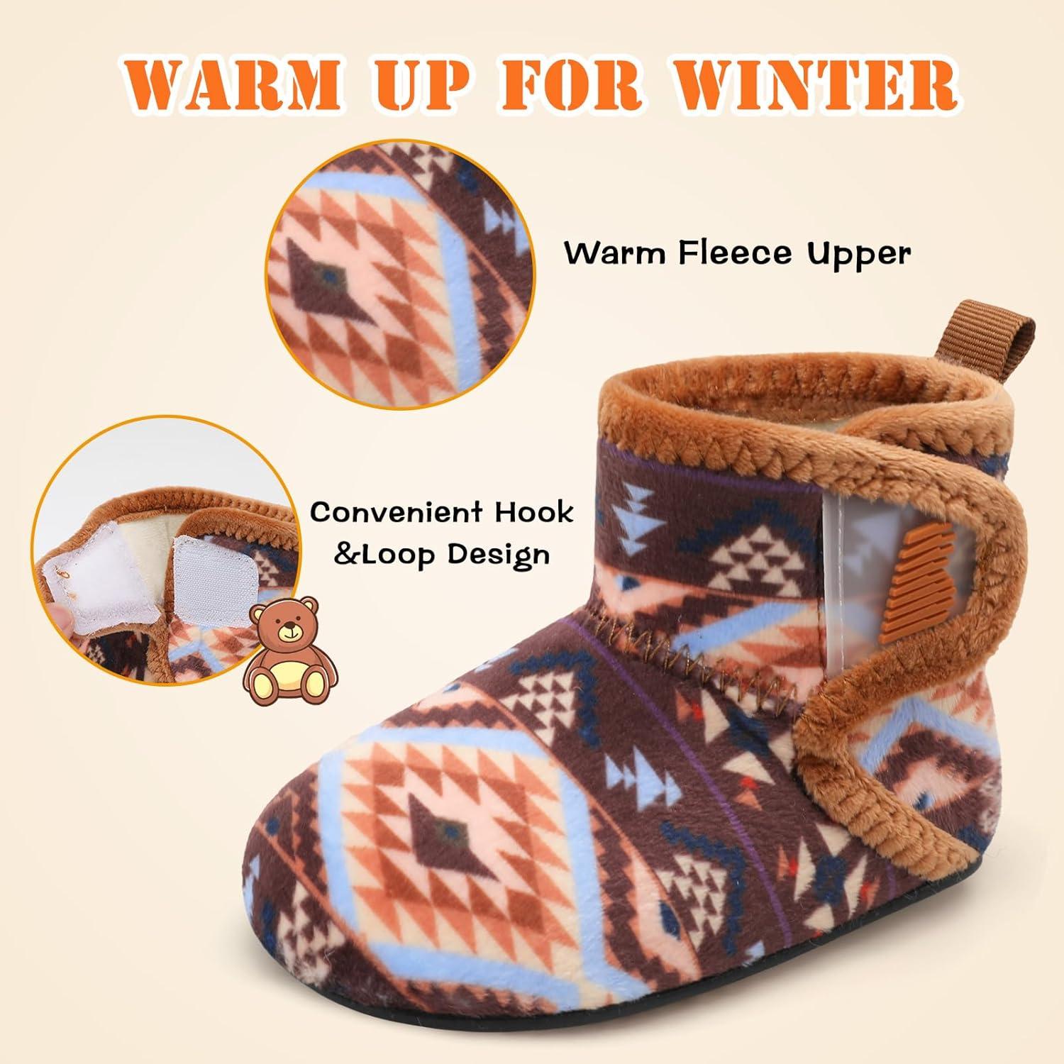 imageBARERUN Toddler Slippers Girls Boys House Shoes Baby Winter Booties Plush Cozy Kids House Slipper Warm Lightweight Infant Walking Shoes SocksBohemian