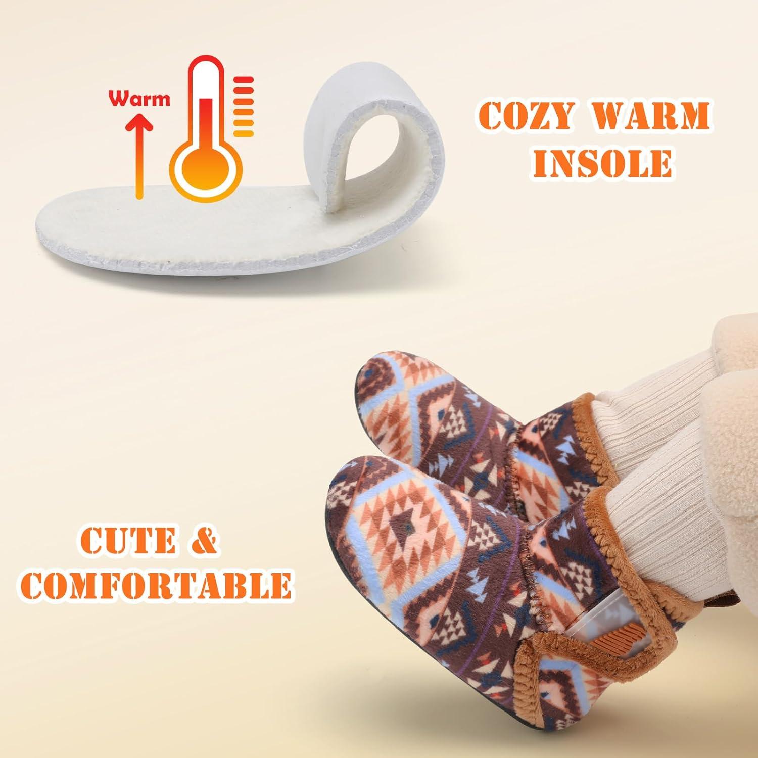 imageBARERUN Toddler Slippers Girls Boys House Shoes Baby Winter Booties Plush Cozy Kids House Slipper Warm Lightweight Infant Walking Shoes SocksBohemian