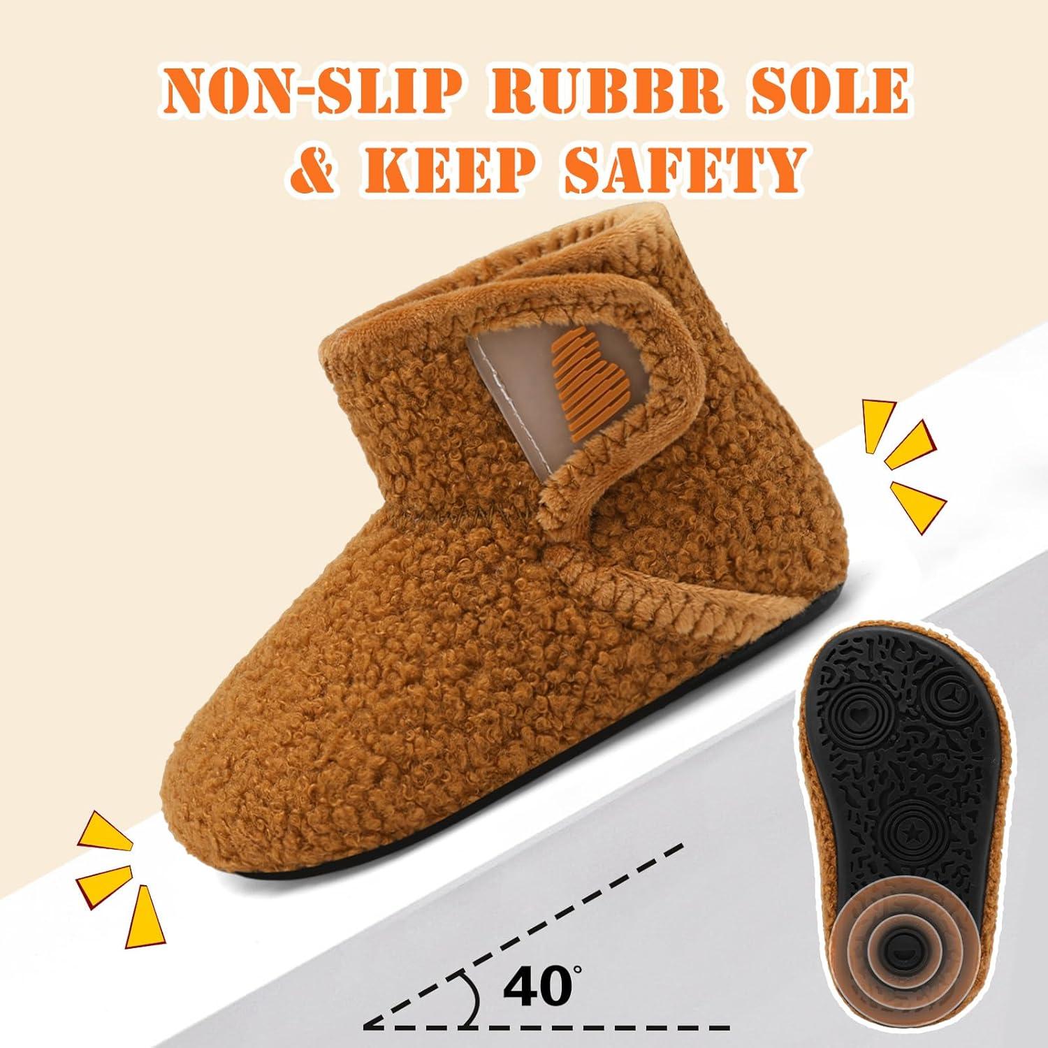 imageBARERUN Toddler Slippers Girls Boys House Shoes Baby Winter Booties Plush Cozy Kids House Slipper Warm Lightweight Infant Walking Shoes SocksBrown