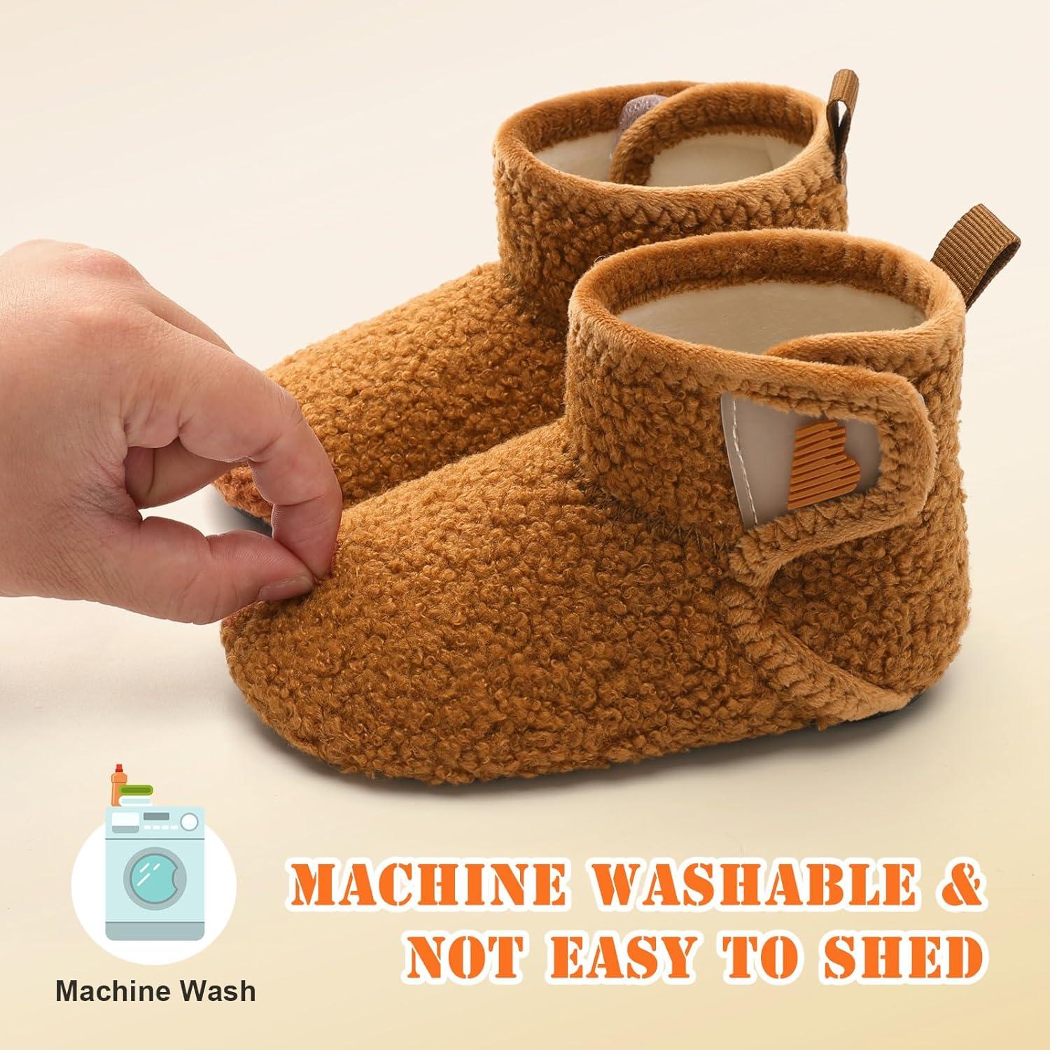 imageBARERUN Toddler Slippers Girls Boys House Shoes Baby Winter Booties Plush Cozy Kids House Slipper Warm Lightweight Infant Walking Shoes SocksBrown