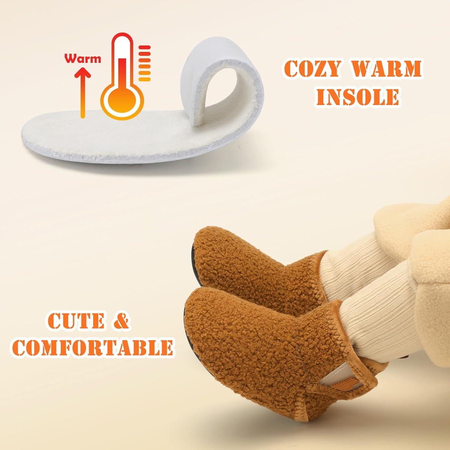 imageBARERUN Toddler Slippers Girls Boys House Shoes Baby Winter Booties Plush Cozy Kids House Slipper Warm Lightweight Infant Walking Shoes SocksBrown