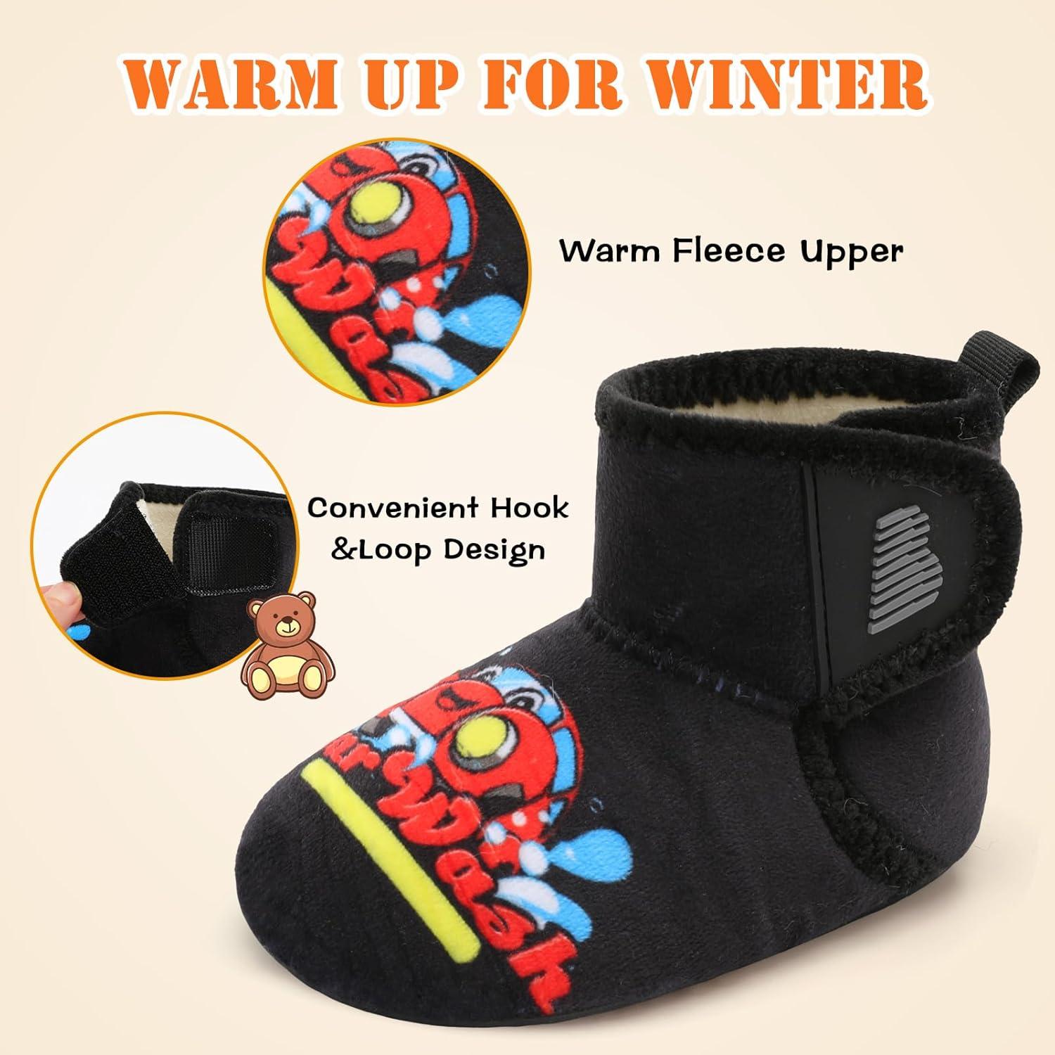 imageBARERUN Toddler Slippers Girls Boys House Shoes Baby Winter Booties Plush Cozy Kids House Slipper Warm Lightweight Infant Walking Shoes SocksCar
