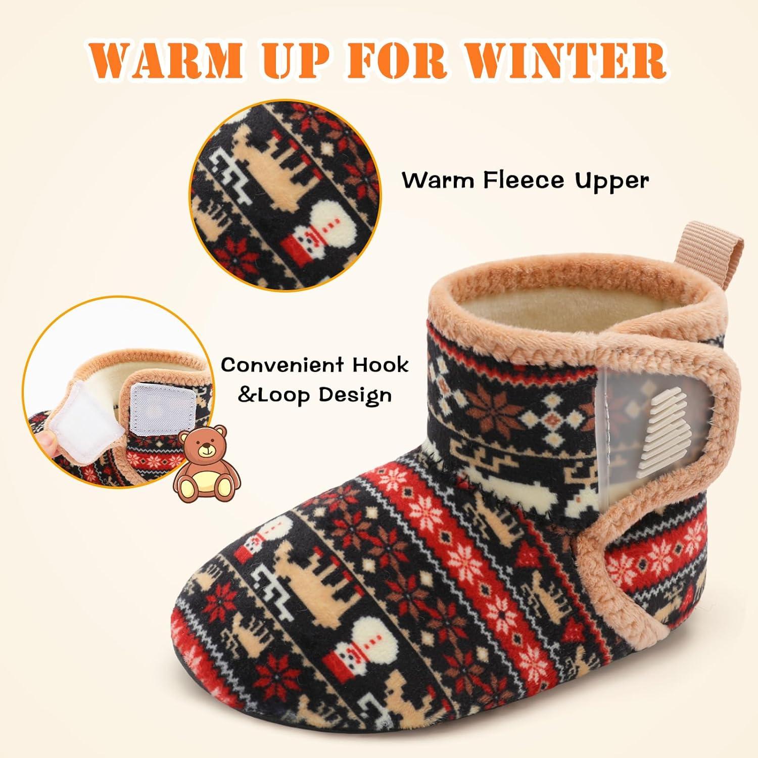 imageBARERUN Toddler Slippers Girls Boys House Shoes Baby Winter Booties Plush Cozy Kids House Slipper Warm Lightweight Infant Walking Shoes SocksDeer