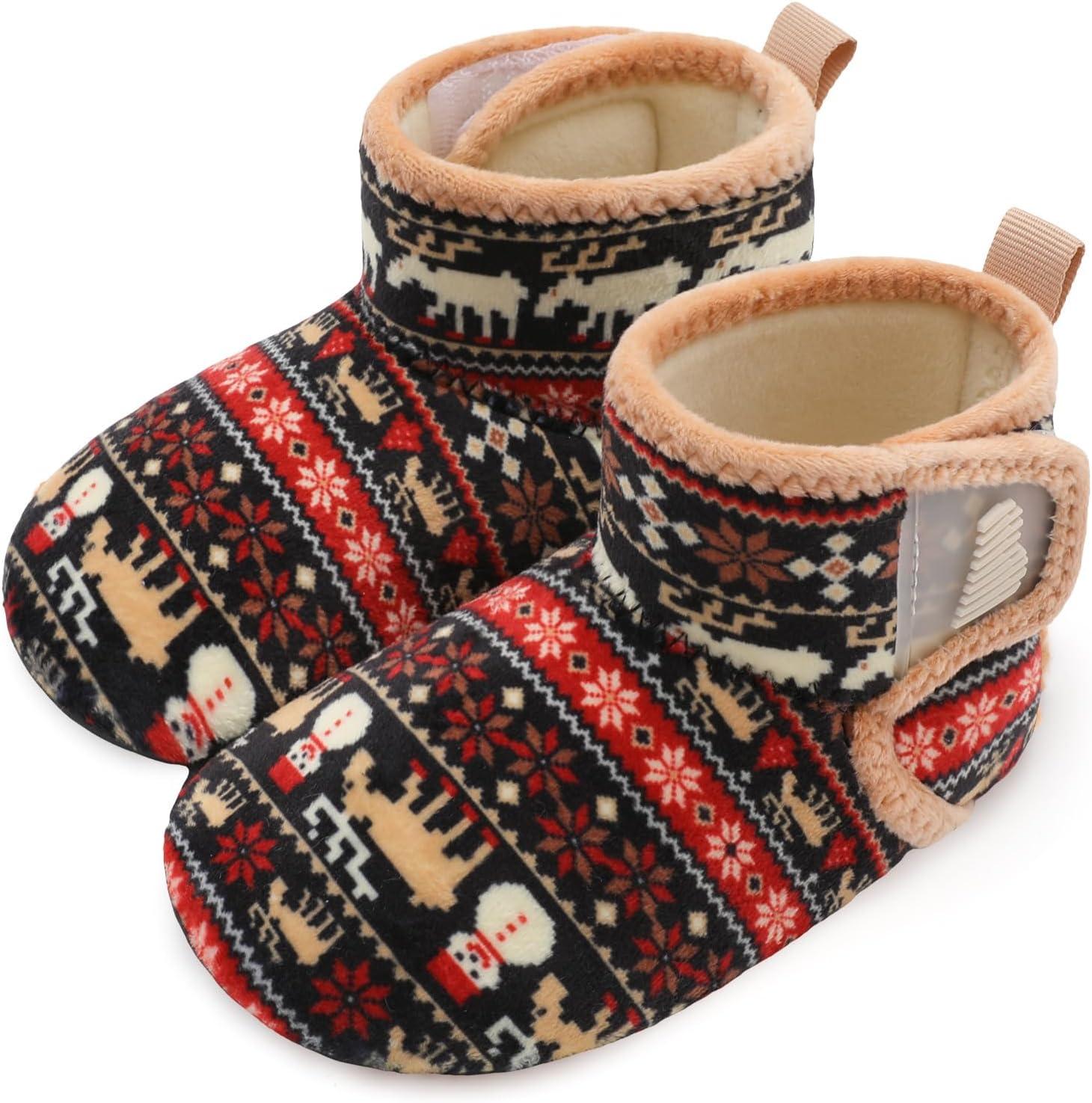imageBARERUN Toddler Slippers Girls Boys House Shoes Baby Winter Booties Plush Cozy Kids House Slipper Warm Lightweight Infant Walking Shoes SocksDeer