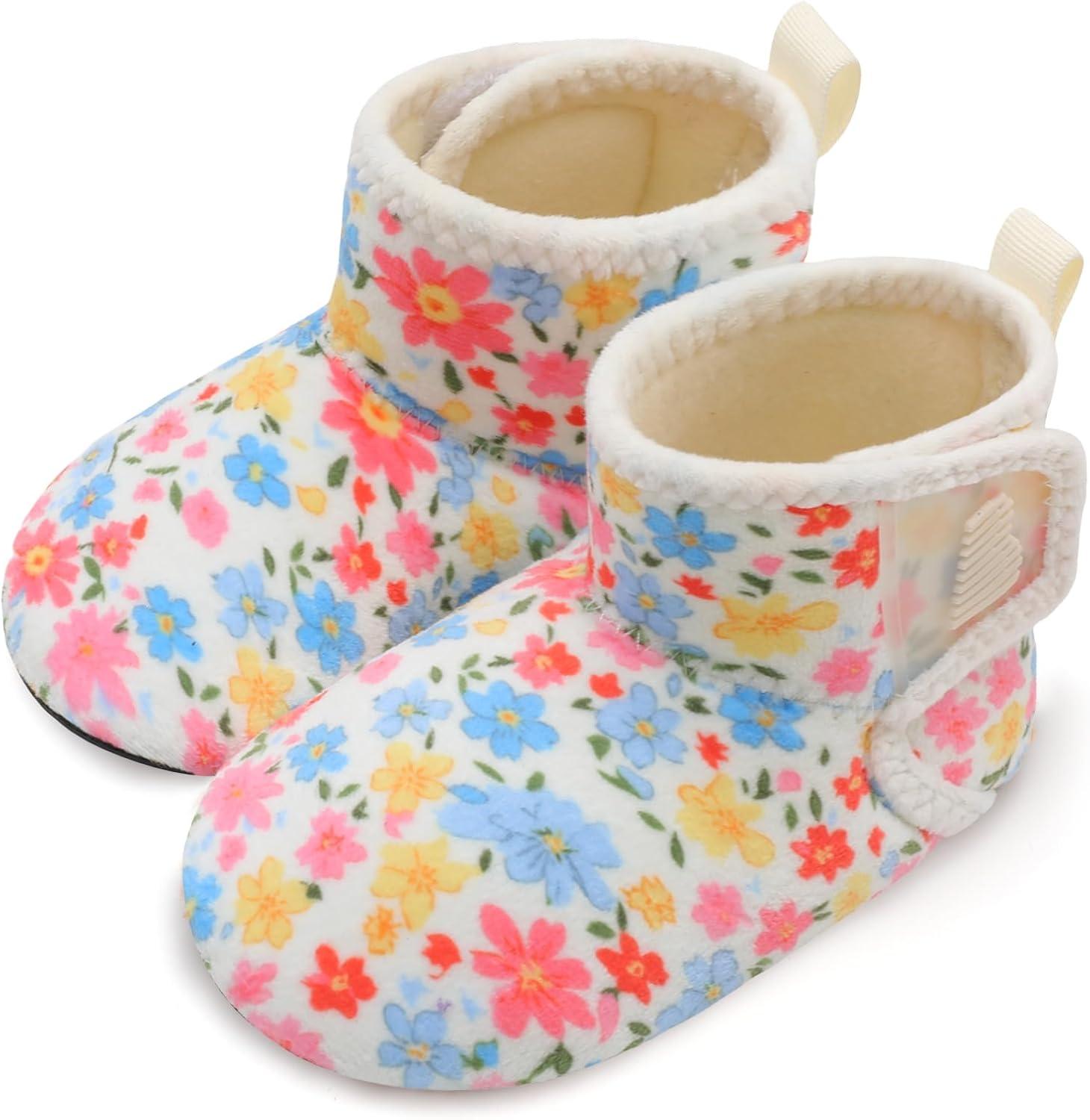 imageBARERUN Toddler Slippers Girls Boys House Shoes Baby Winter Booties Plush Cozy Kids House Slipper Warm Lightweight Infant Walking Shoes SocksFloral