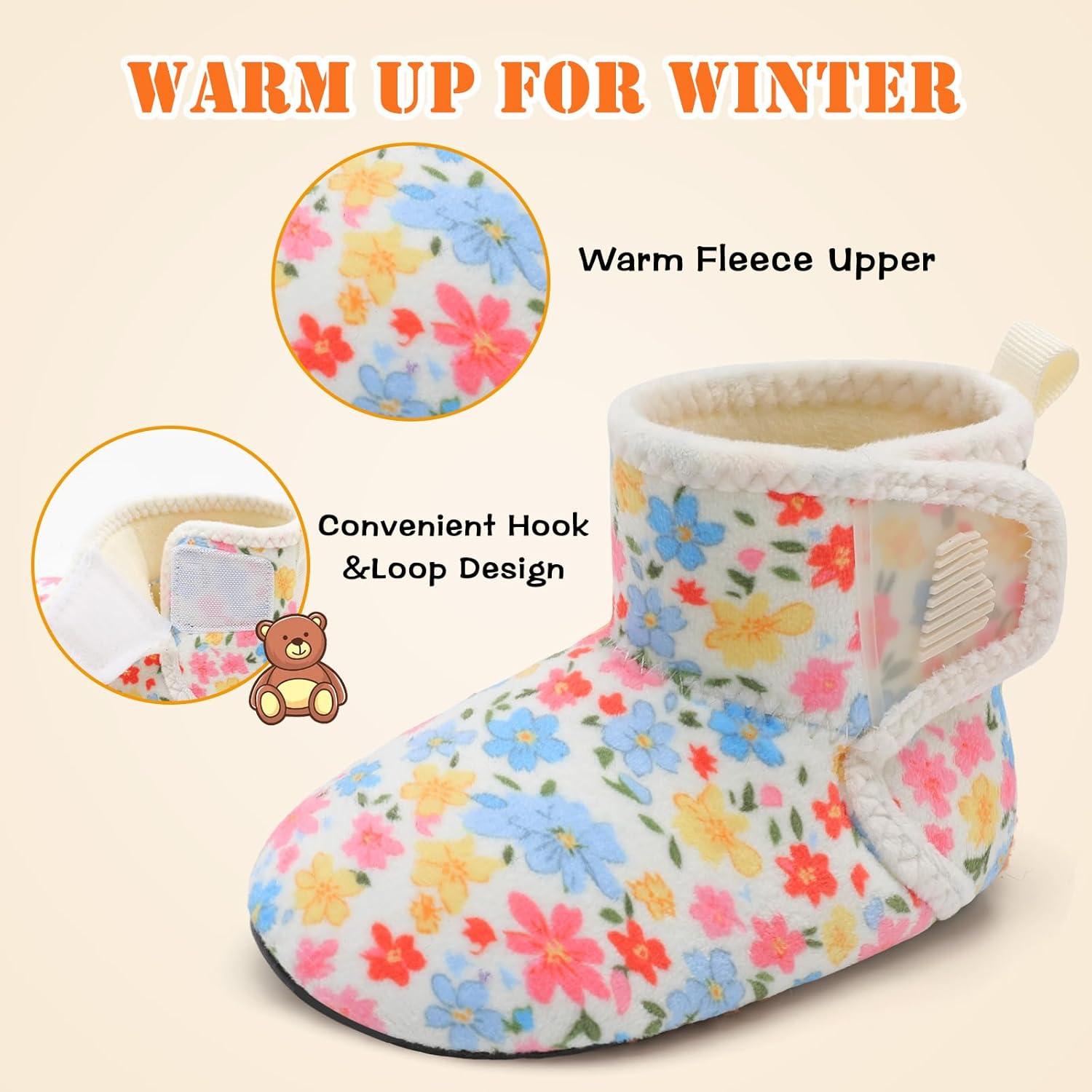 imageBARERUN Toddler Slippers Girls Boys House Shoes Baby Winter Booties Plush Cozy Kids House Slipper Warm Lightweight Infant Walking Shoes SocksFloral