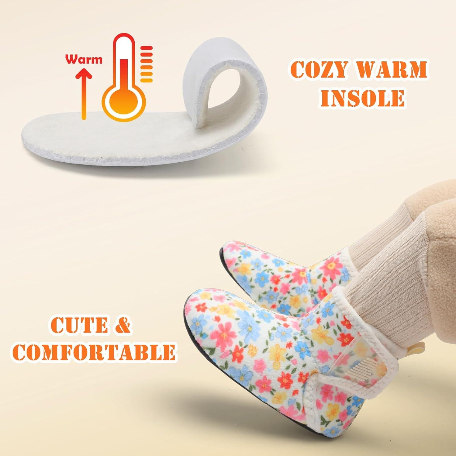 imageBARERUN Toddler Slippers Girls Boys House Shoes Baby Winter Booties Plush Cozy Kids House Slipper Warm Lightweight Infant Walking Shoes SocksFloral